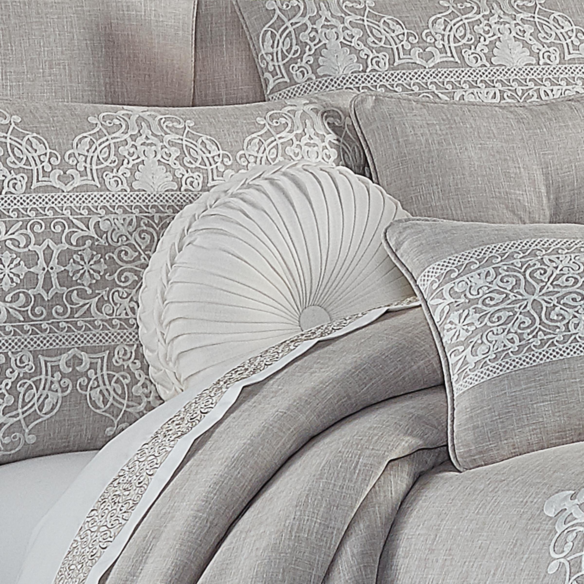 Aimee Beige Tufted Round Decorative Throw Pillow 15" x 15" By J Queen Throw Pillows By J. Queen New York