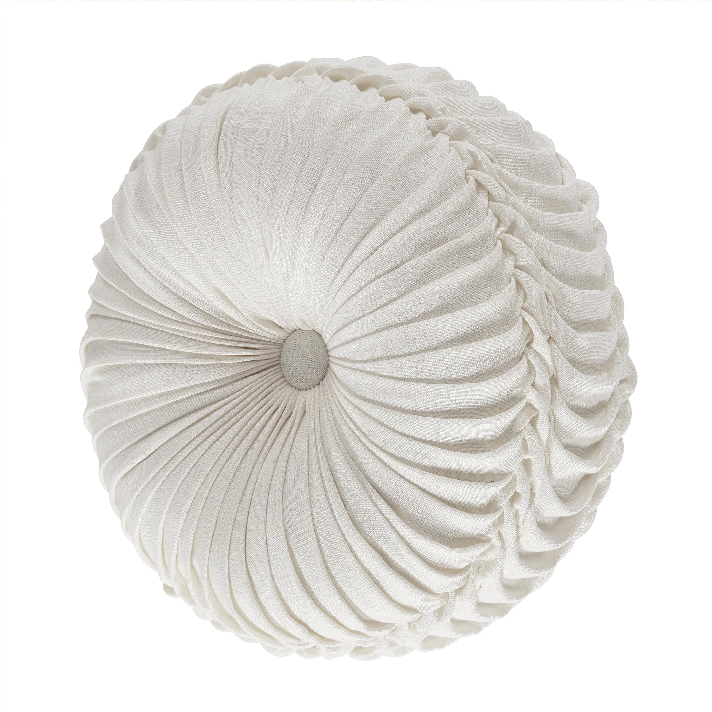 Aimee Beige Tufted Round Decorative Throw Pillow 15" x 15" By J Queen Throw Pillows By J. Queen New York
