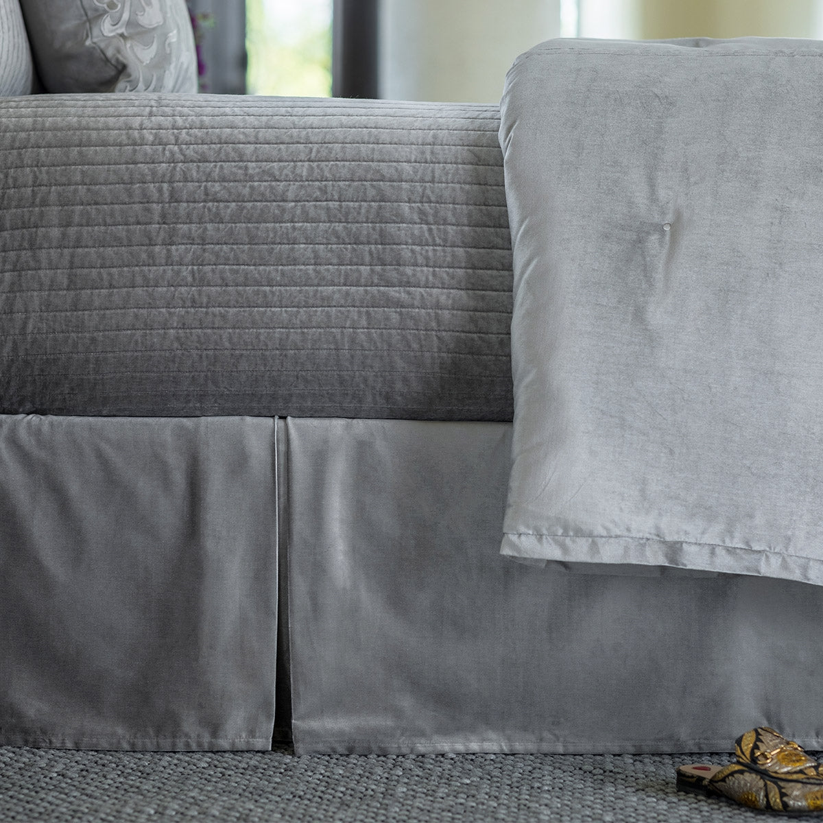 Aria Light Grey Matte Velvet 3-Panel Bedskirt Bedskirt By Lili Alessandra
