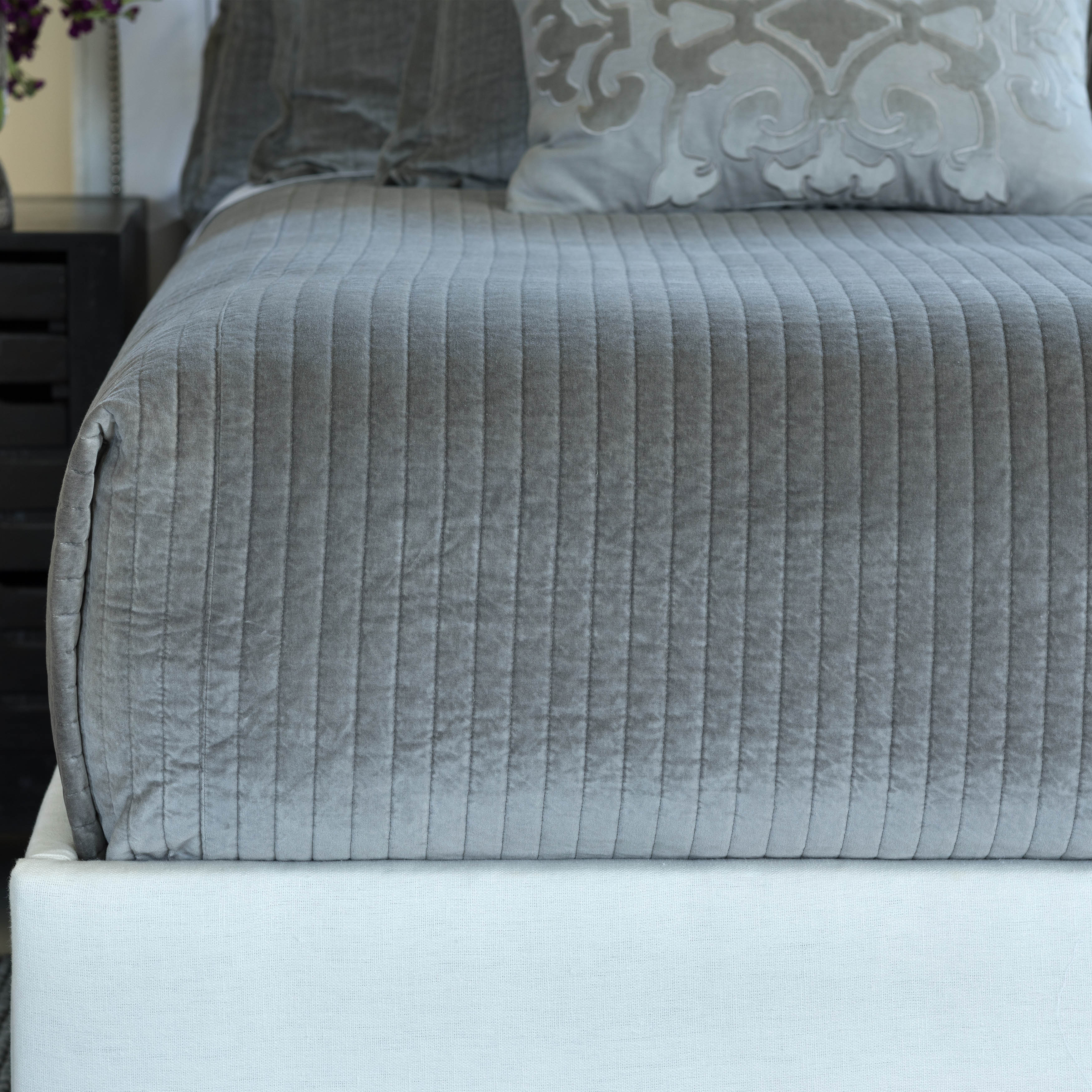 Aria Light Grey Matte Velvet Quilted Coverlet Coverlet By Lili Alessandra