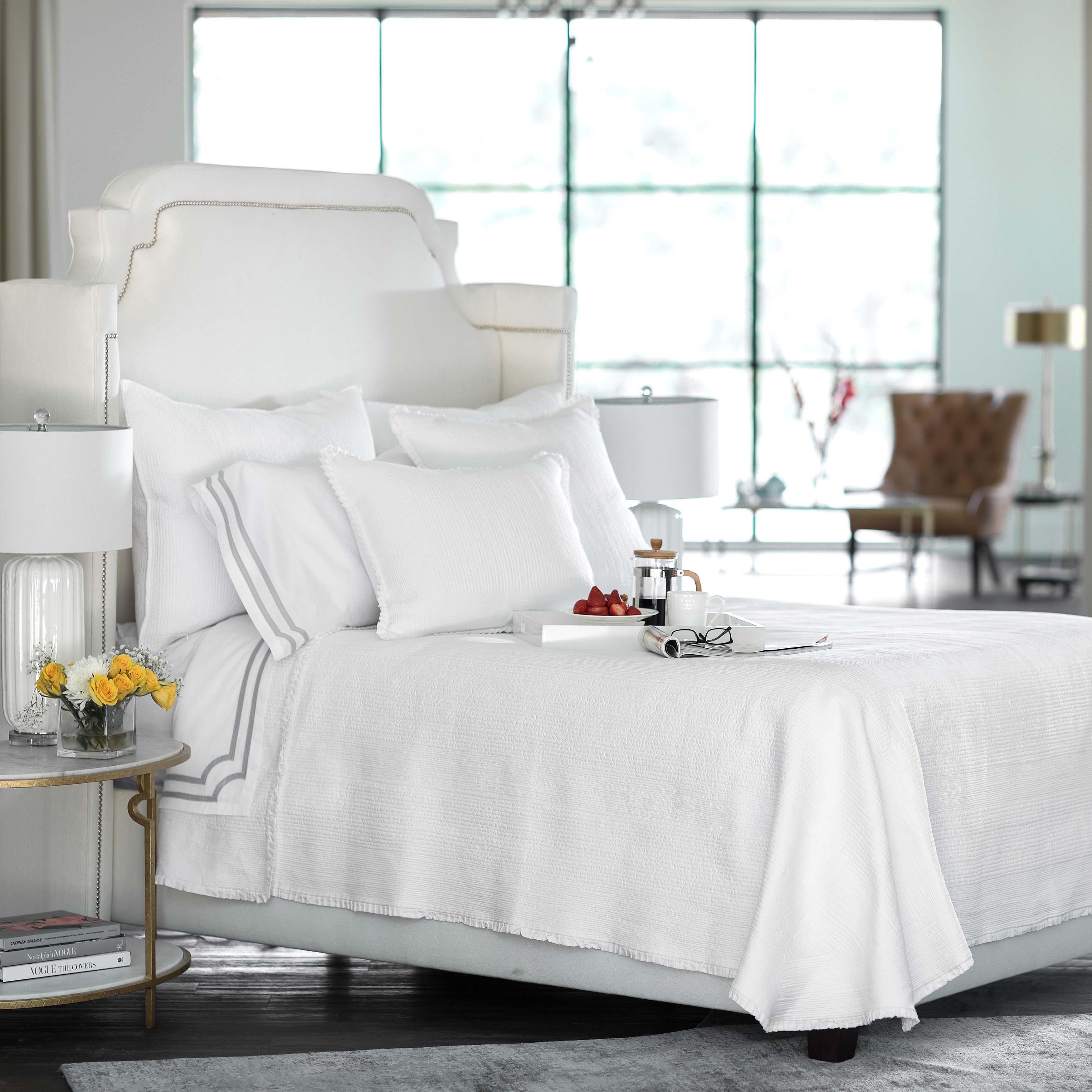 Battersea White Cotton Quilted Coverlet Coverlet By Lili Alessandra