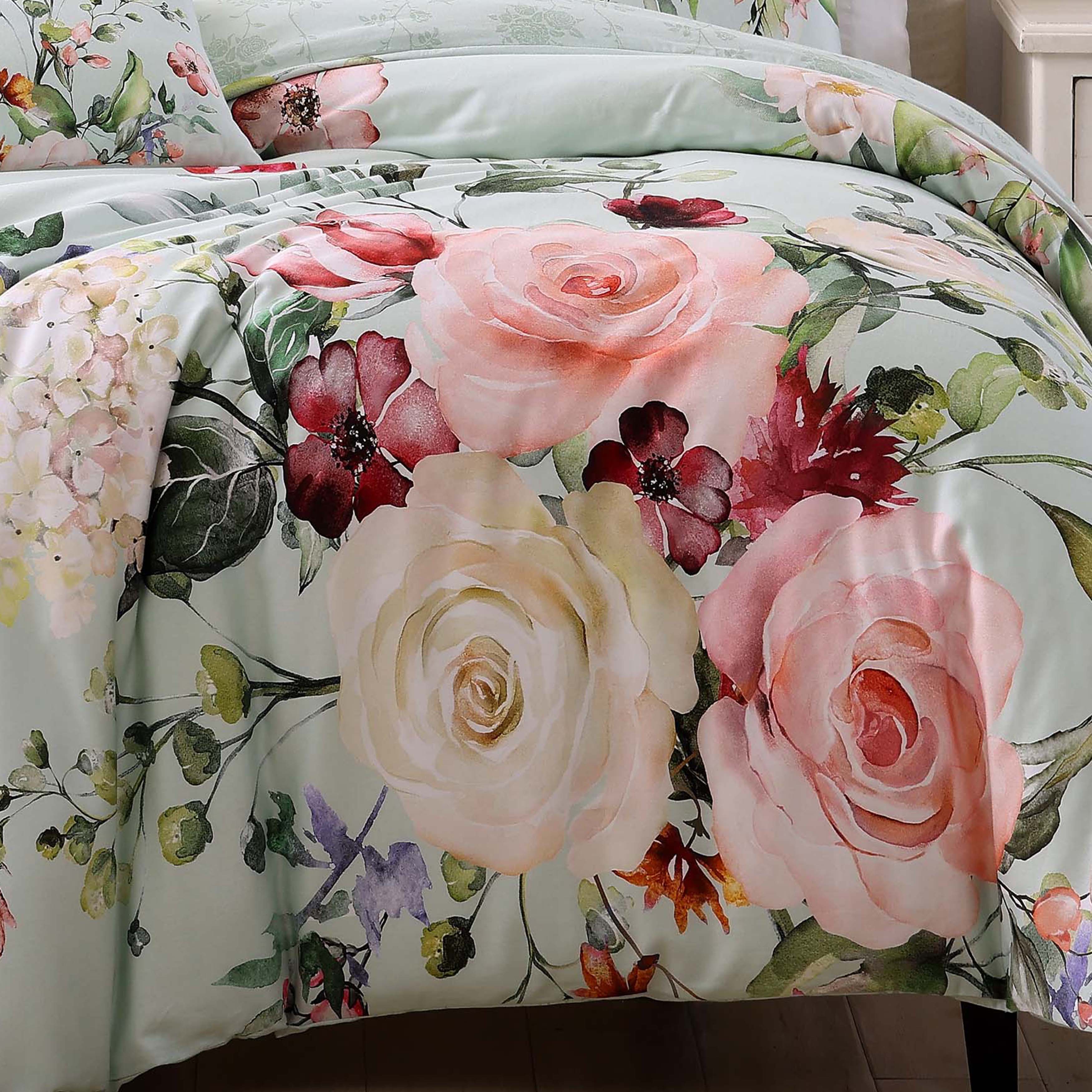 Bebejan Rose on Misty Green 5 Piece Reversible Comforter Set in Queen- Final Sale Comforter Sets By US Office - Latest-bedding