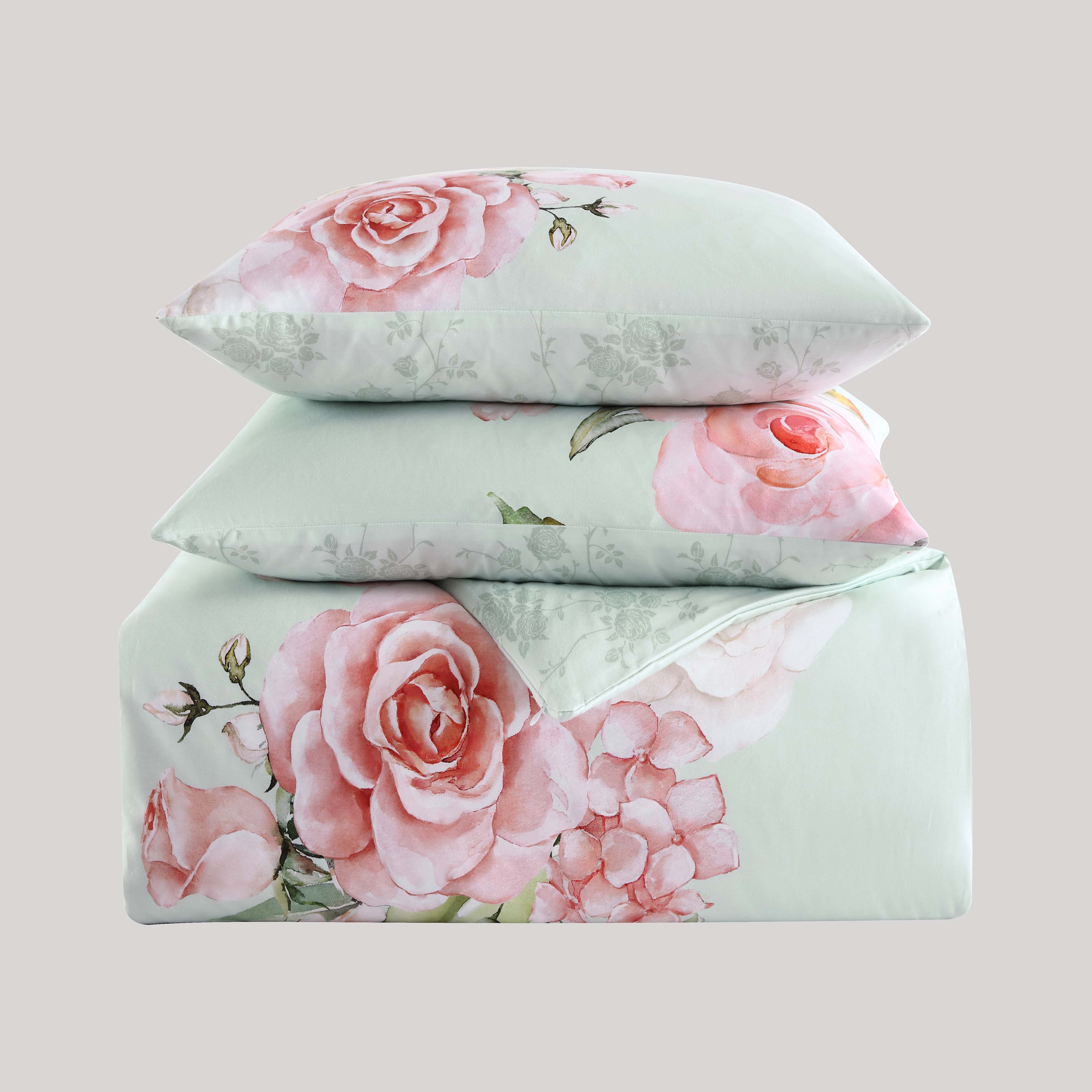 Bebejan Rose on Misty Green 5 Piece Reversible Comforter Set in Queen- Final Sale Comforter Sets By US Office - Latest-bedding