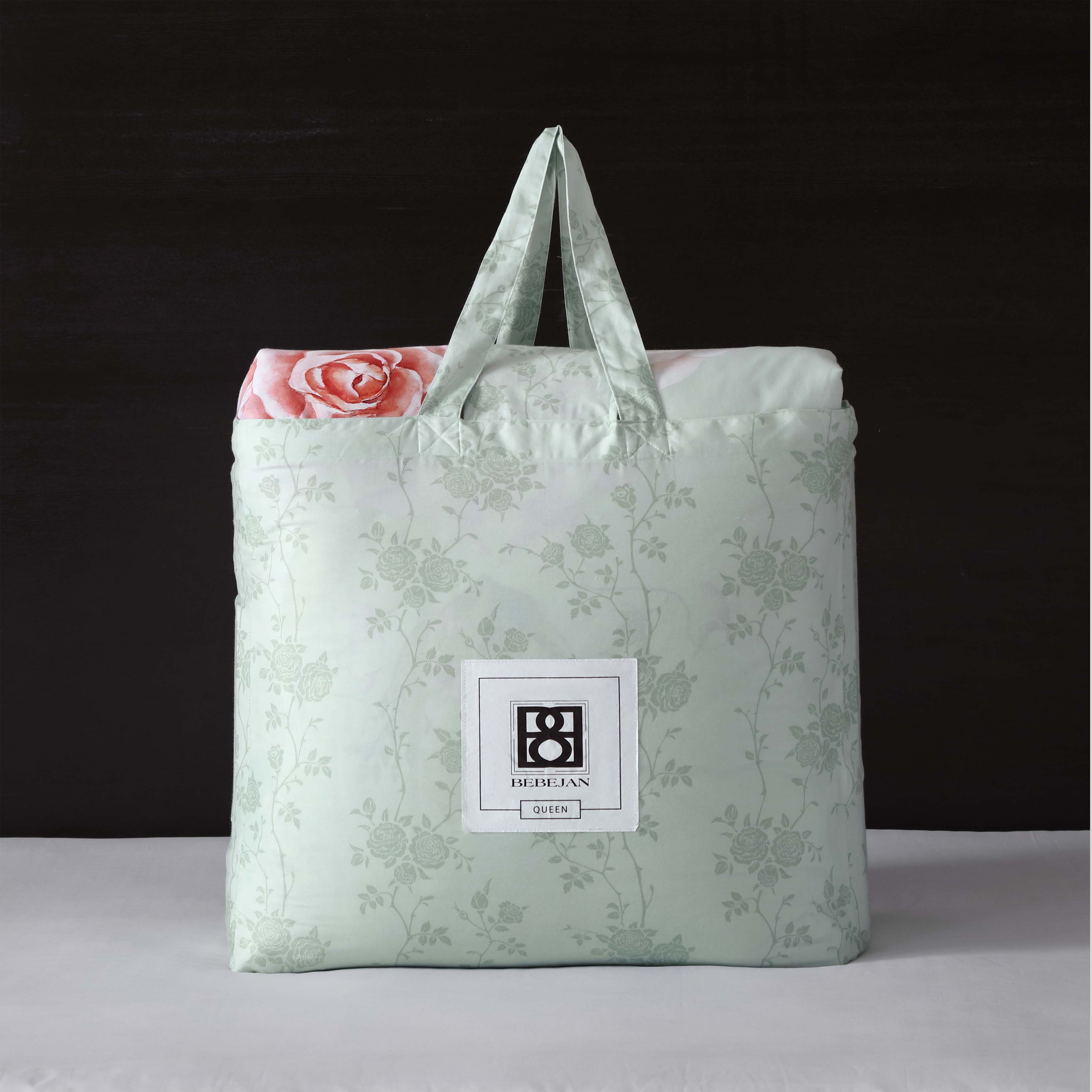 Bebejan Rose on Misty Green 5 Piece Reversible Comforter Set in Queen- Final Sale Comforter Sets By US Office - Latest-bedding