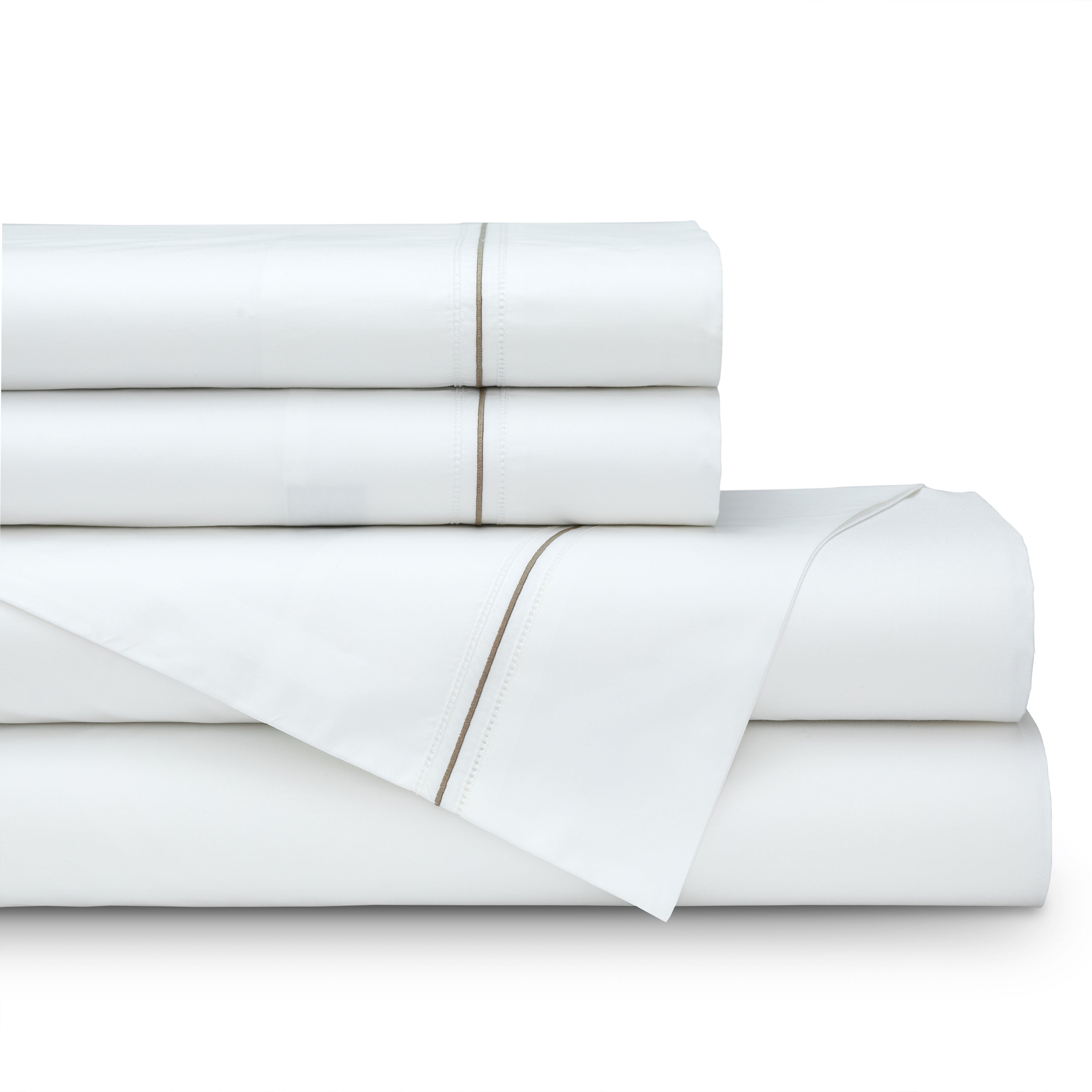 Bella White/Raffia Double Hem Stitch Sheet Set Sheet Set By Lili Alessandra