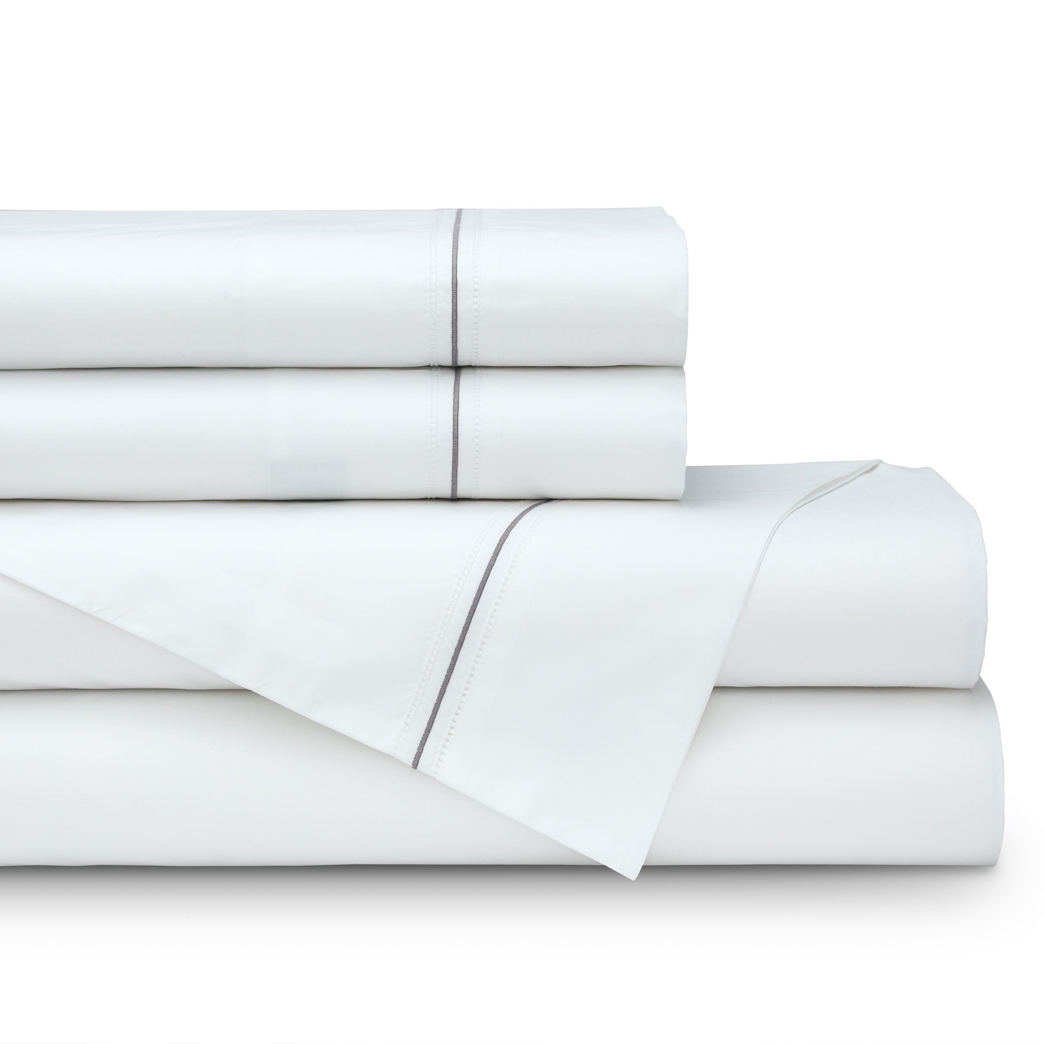 Bella White/Silver Double Hem Stitch Sheet Set Sheet Set By Lili Alessandra