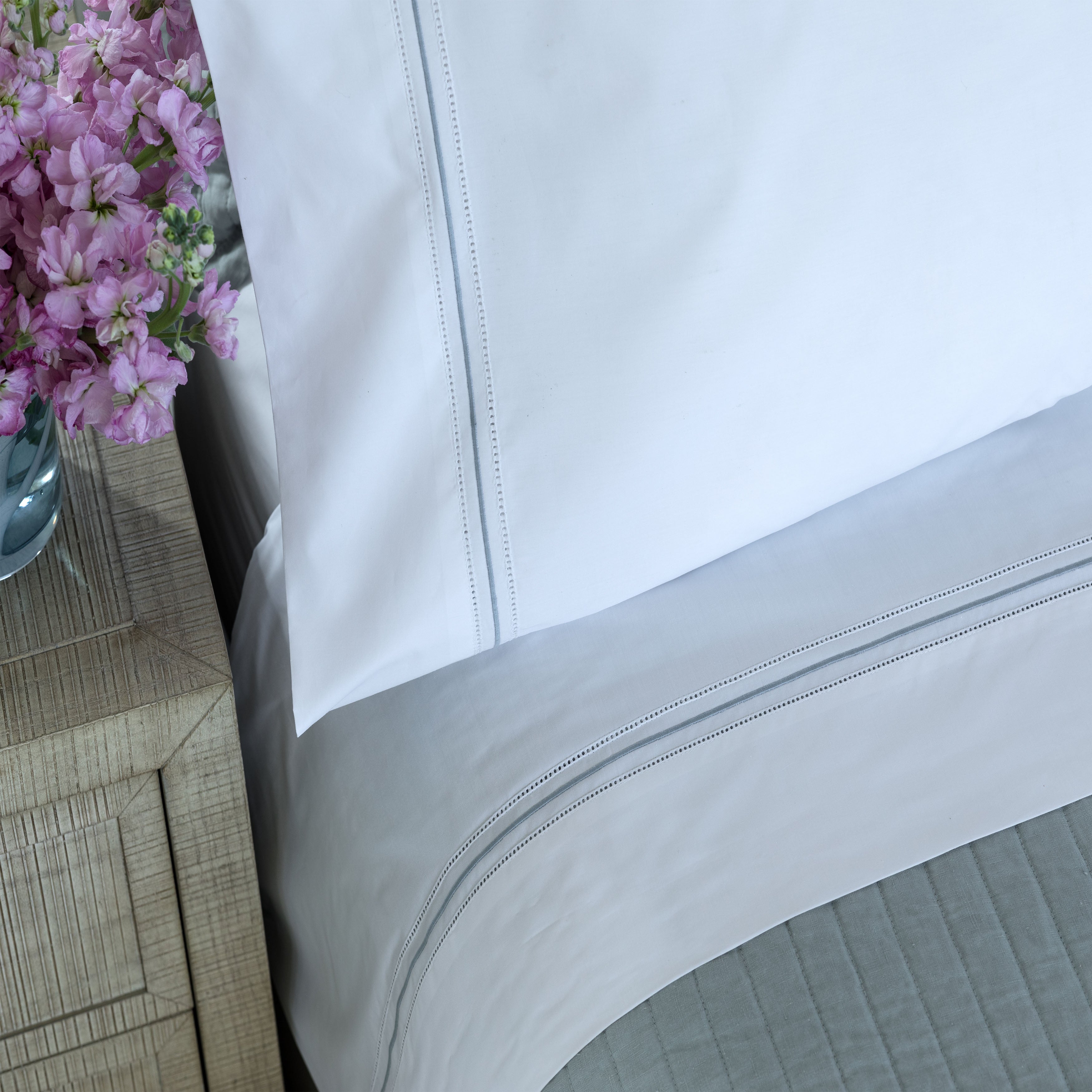 Bella White/Spa Double Hem Stitch Pillowcase Set Pillowcase By Lili Alessandra