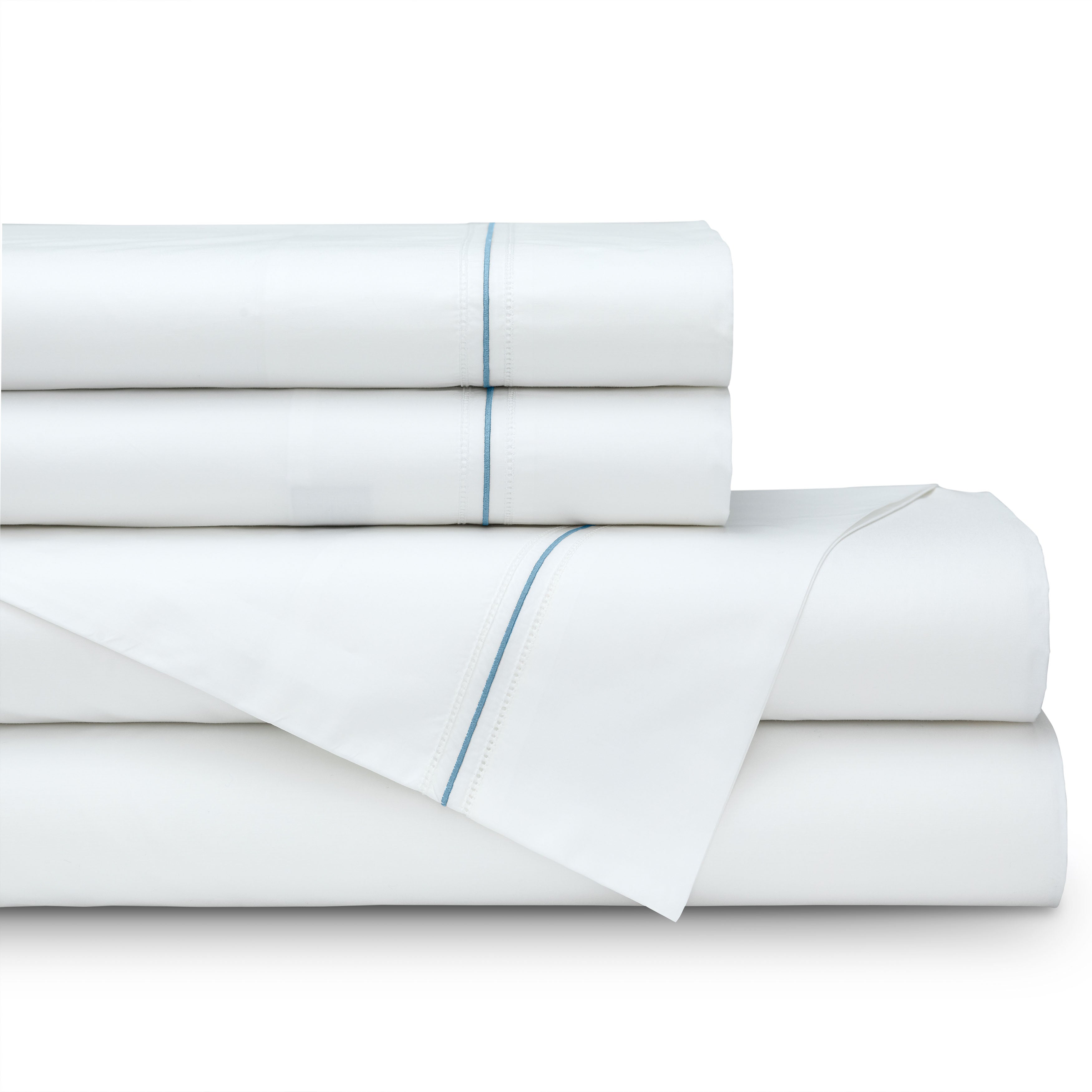 Bella White/Spa Double Hem Stitch Sheet Set Sheet Set By Lili Alessandra