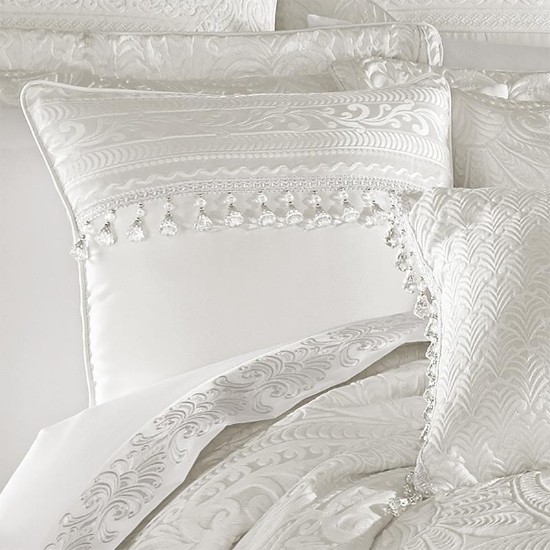 Bianco White Square Embellished Decorative Throw Pillow By J Queen Throw Pillows By J. Queen New York