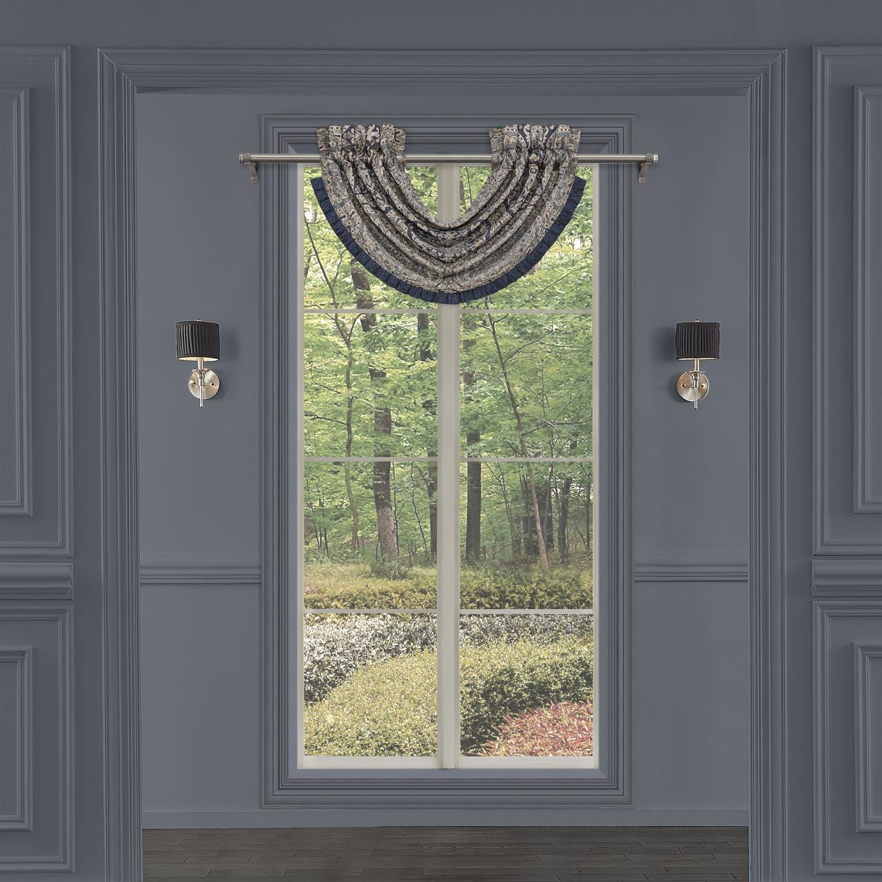 Botticelli Navy Waterfall Window Valance By J Queen Window Valances By J. Queen New York