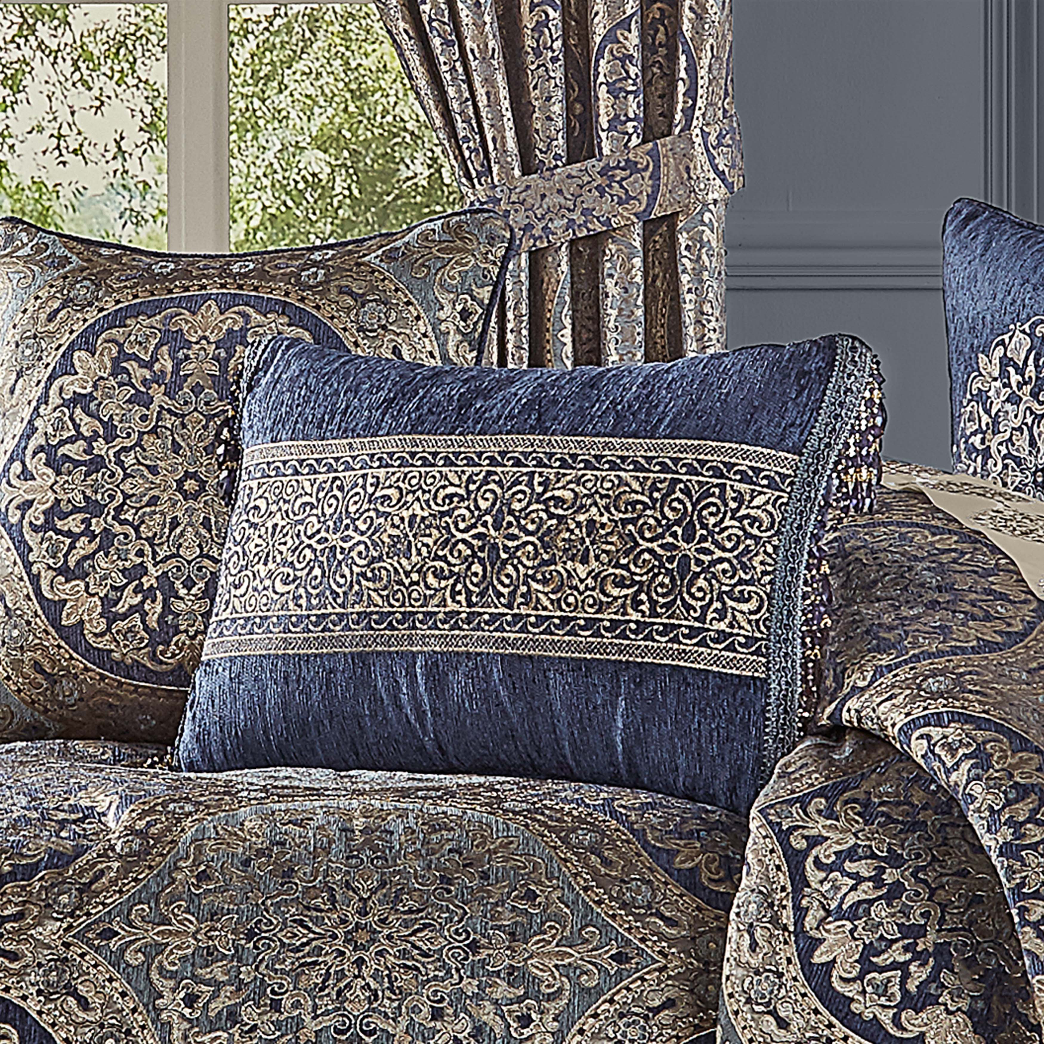 Botticelli Navy Boudoir Decorative Throw Pillow 22" x 15" By J Queen Throw Pillows By J. Queen New York