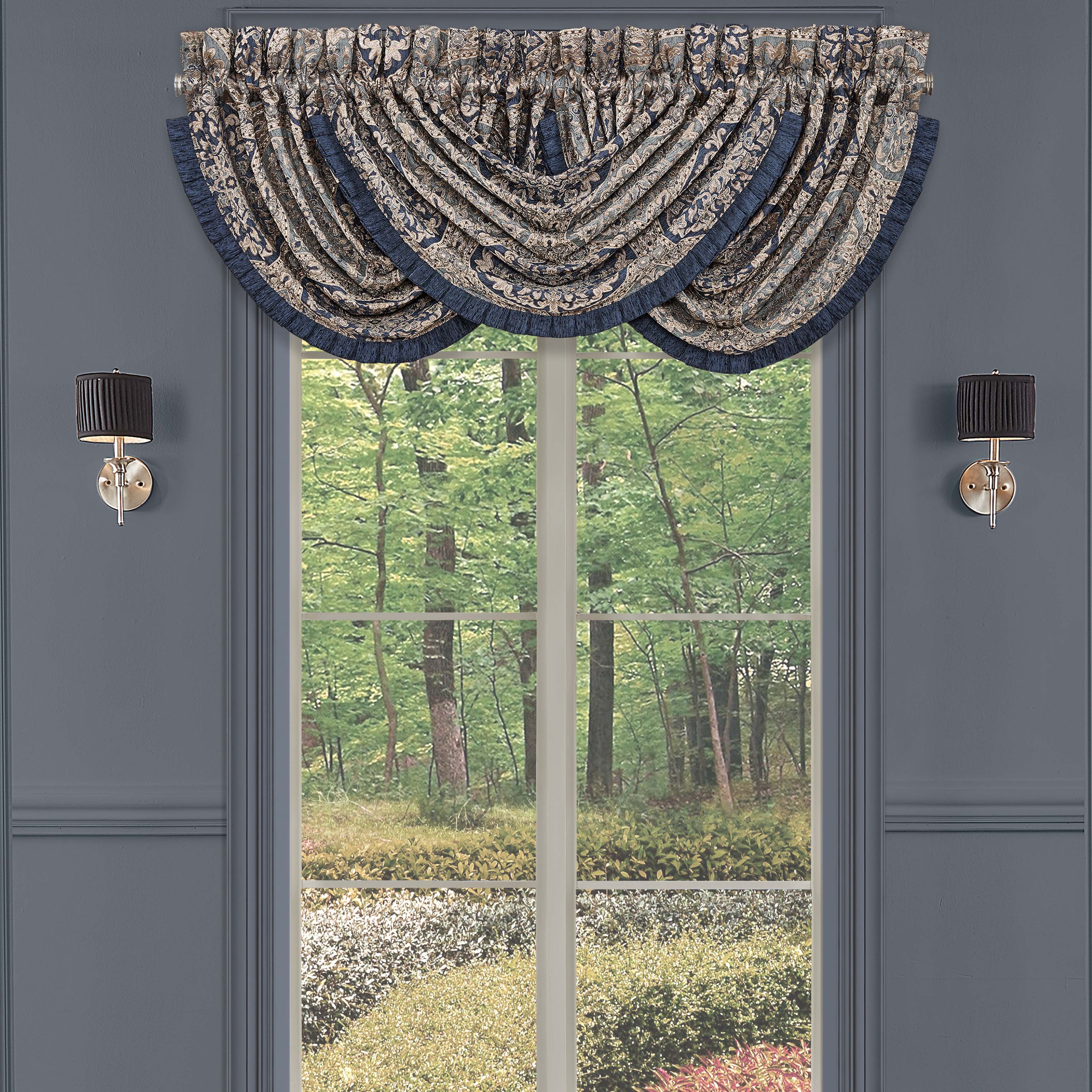 Botticelli Navy Waterfall Window Valance By J Queen Window Valances By J. Queen New York