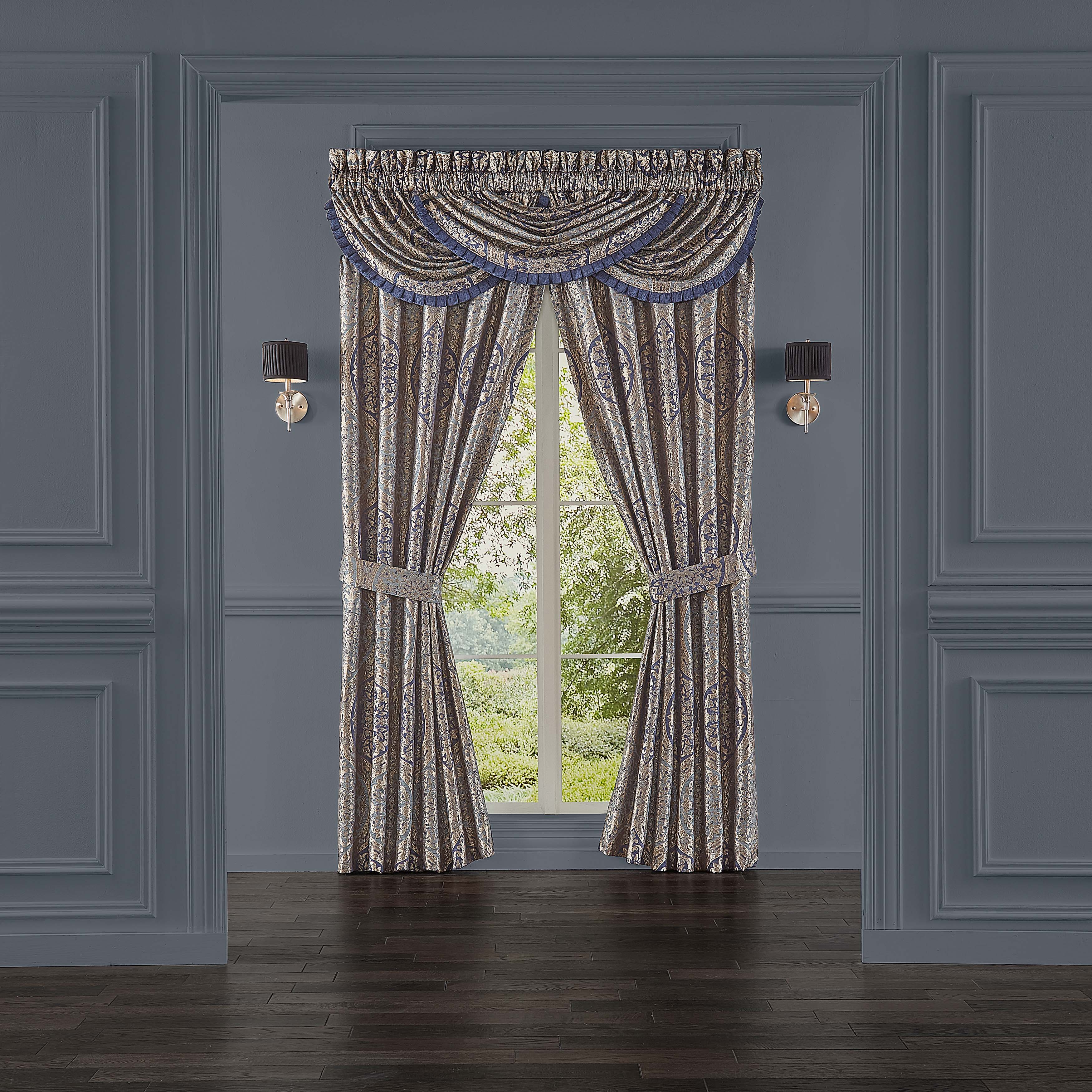 Botticelli Navy Waterfall Window Valance By J Queen Window Valances By J. Queen New York