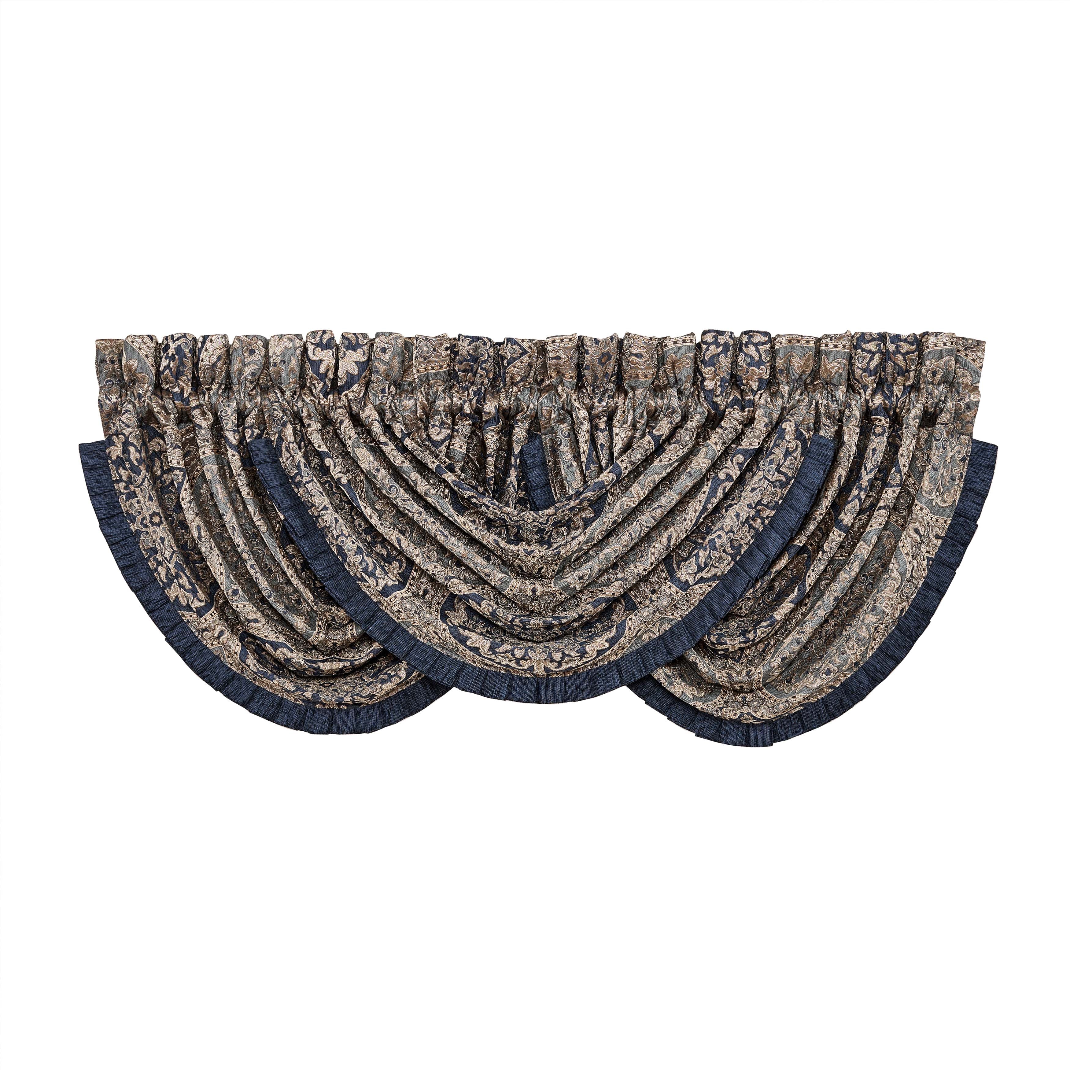 Botticelli Navy Waterfall Window Valance By J Queen Window Valances By J. Queen New York
