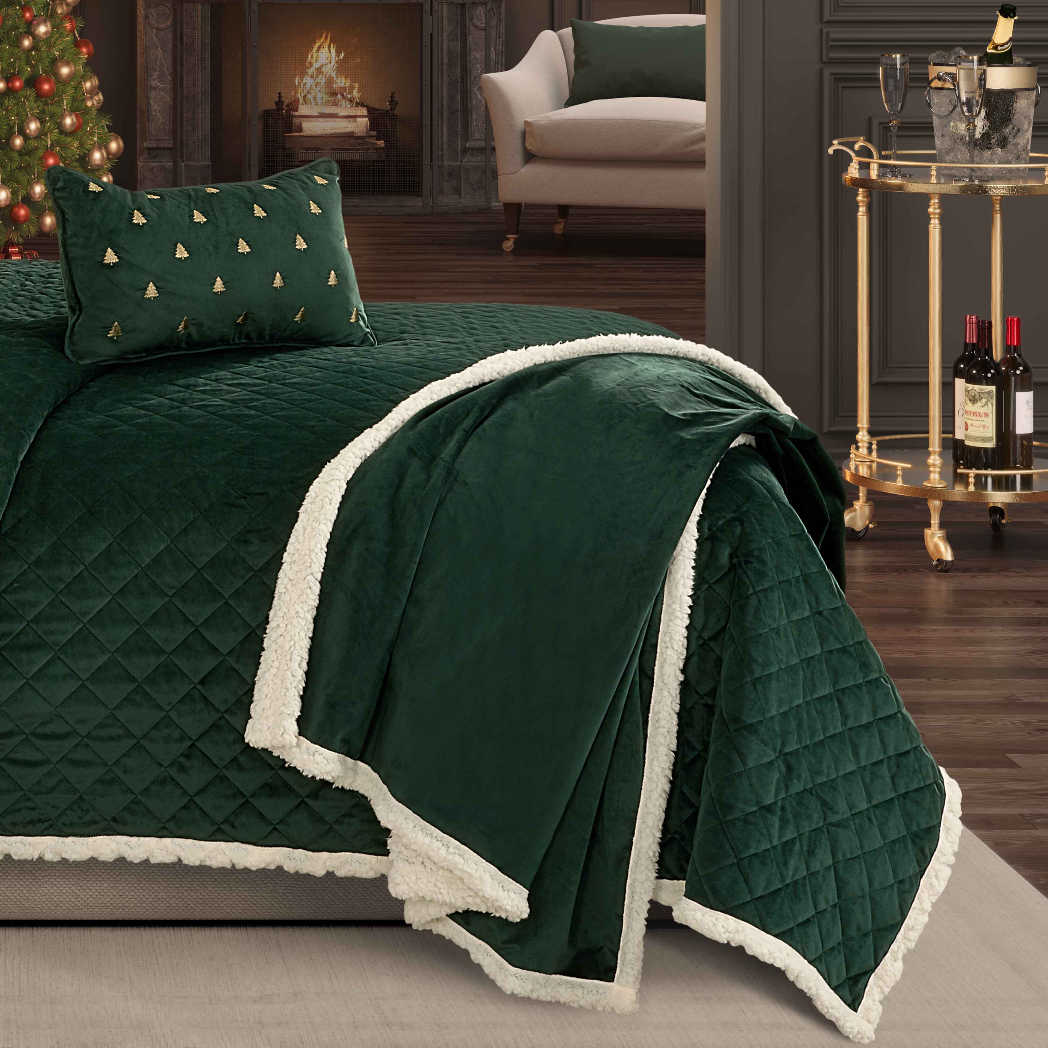 Casey Sherpa Evergreen Decorative Throw Throws By J. Queen New York
