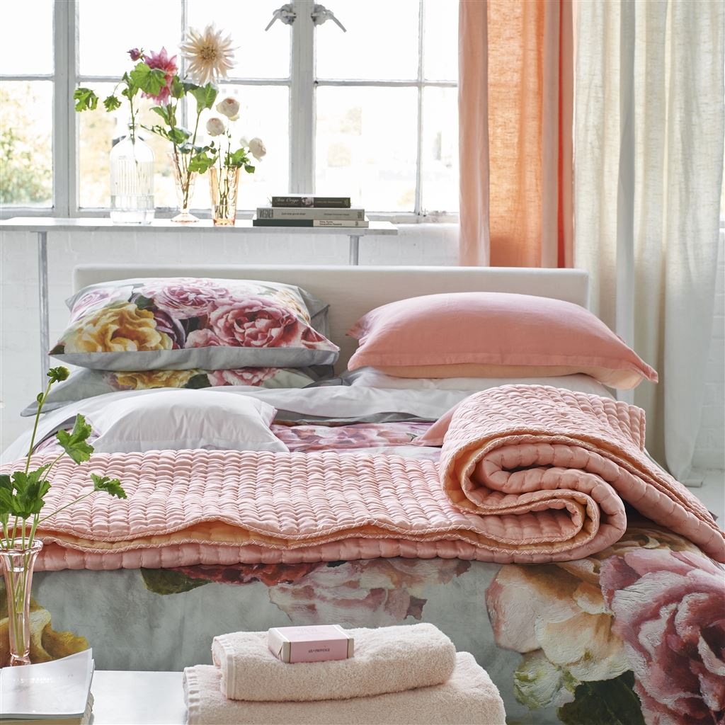 Chenevard Blossom & Peach Hand Quilted Silk Quilt Quilt Sets By Designers Guild