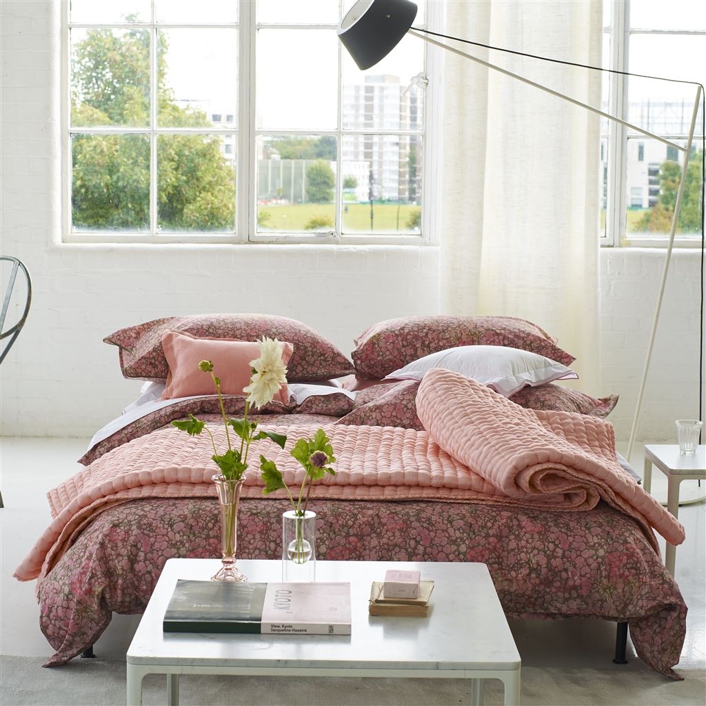 Chenevard Blossom & Peach Hand Quilted Silk Quilt Quilt Sets By Designers Guild