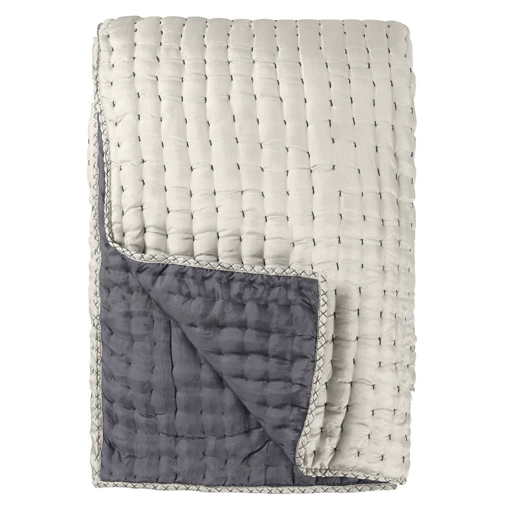 Chenevard Silver & Slate Hand Quilted Silk Quilt Quilt Sets By Designers Guild