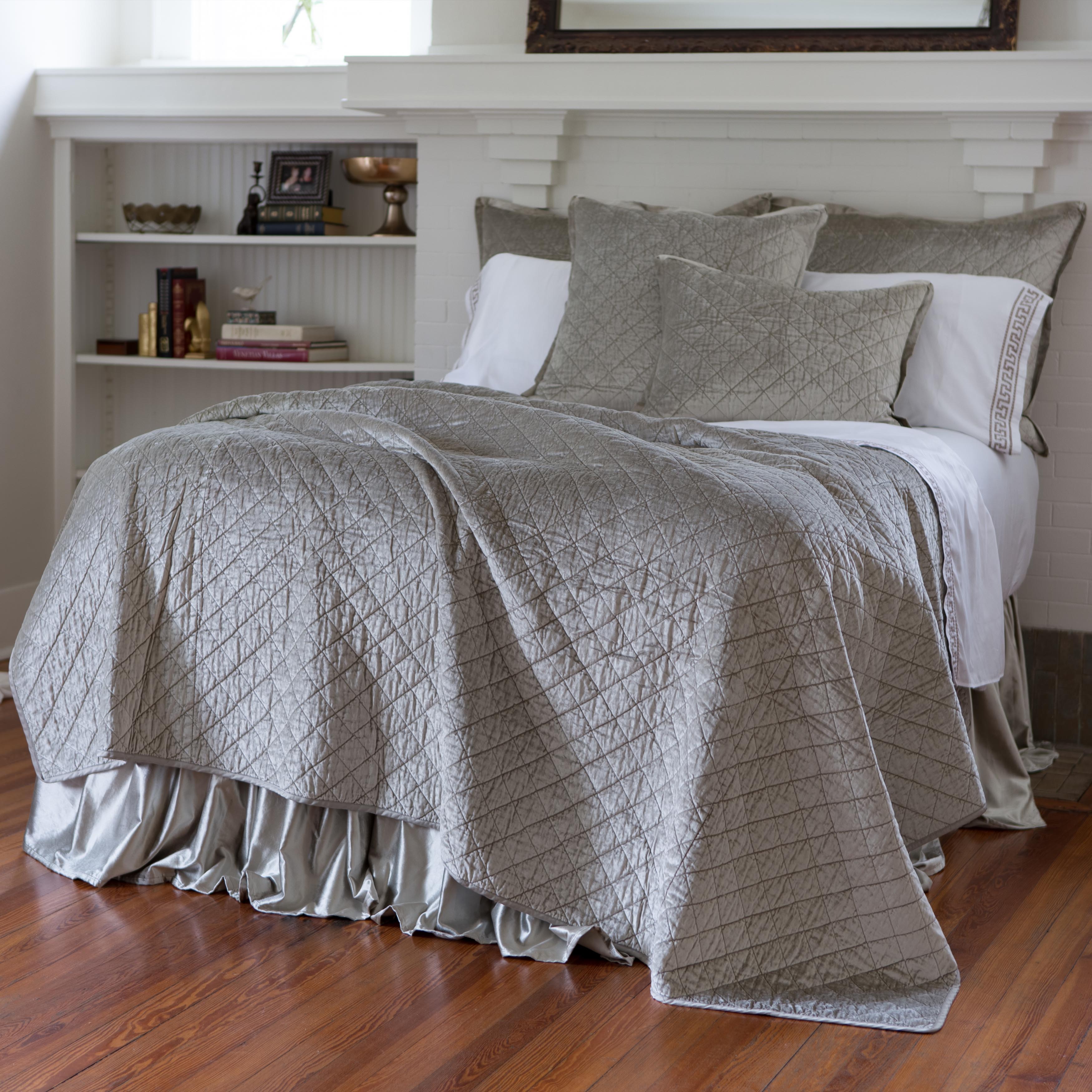 Chloe Ice Silver Velvet Diamond Quilted Coverlet Coverlet By Lili Alessandra