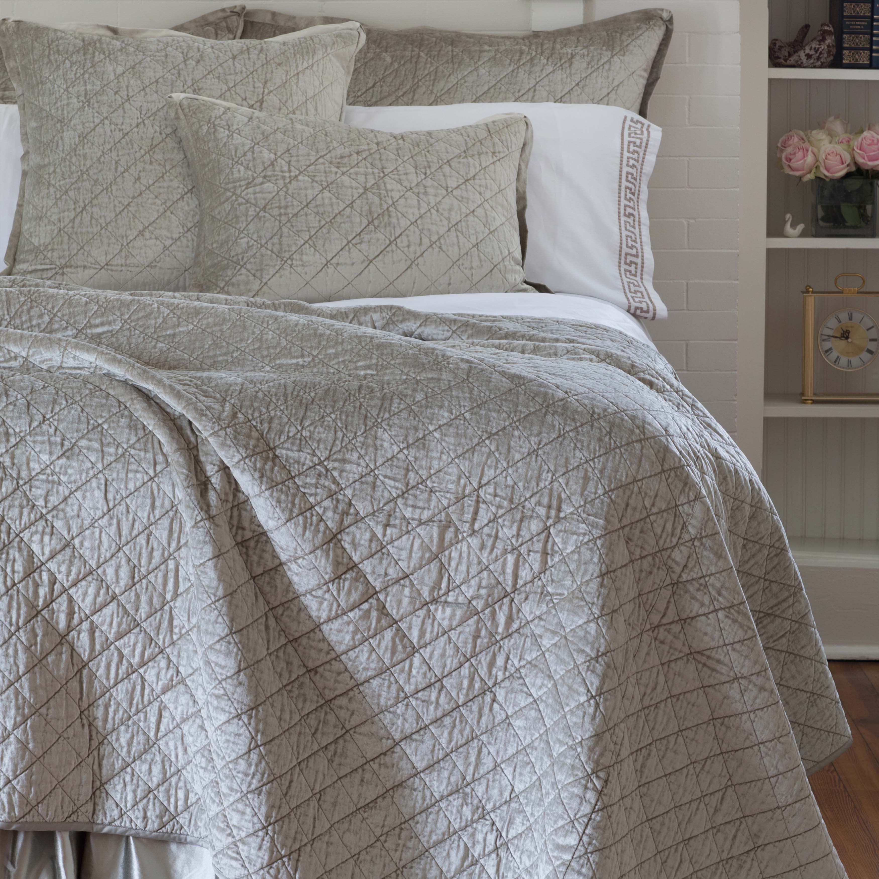 Chloe Ice Silver Velvet Diamond Quilted Coverlet Coverlet By Lili Alessandra