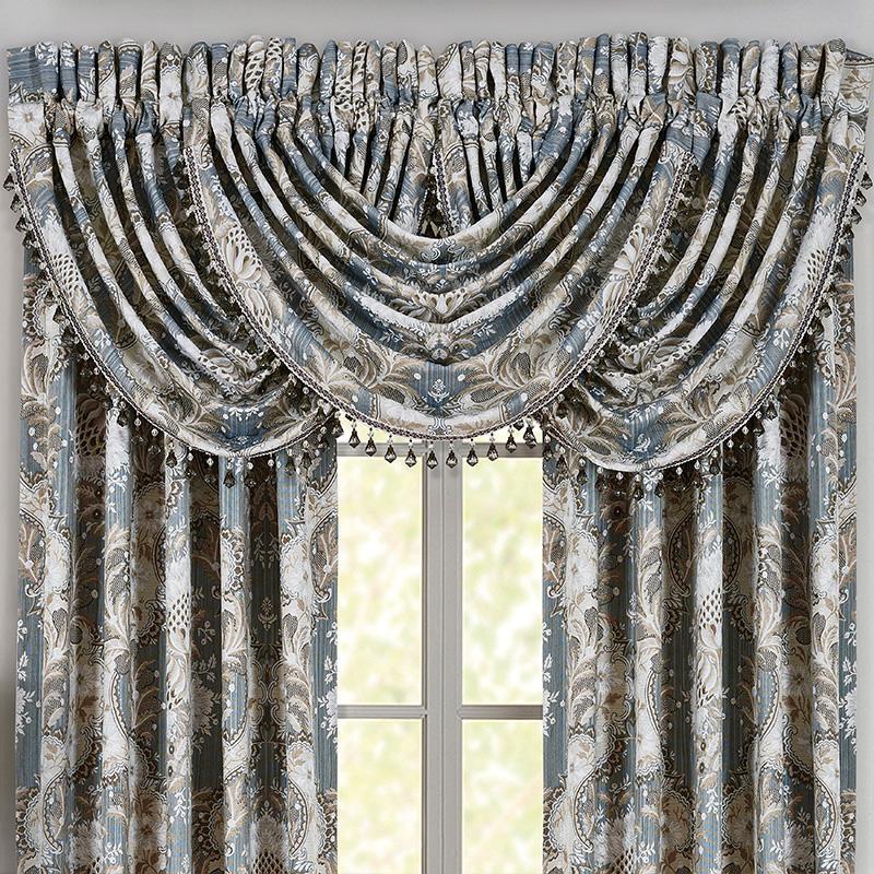 Crystal Palace French Blue Waterfall Window Valance By J Queen Window Valances By J. Queen New York