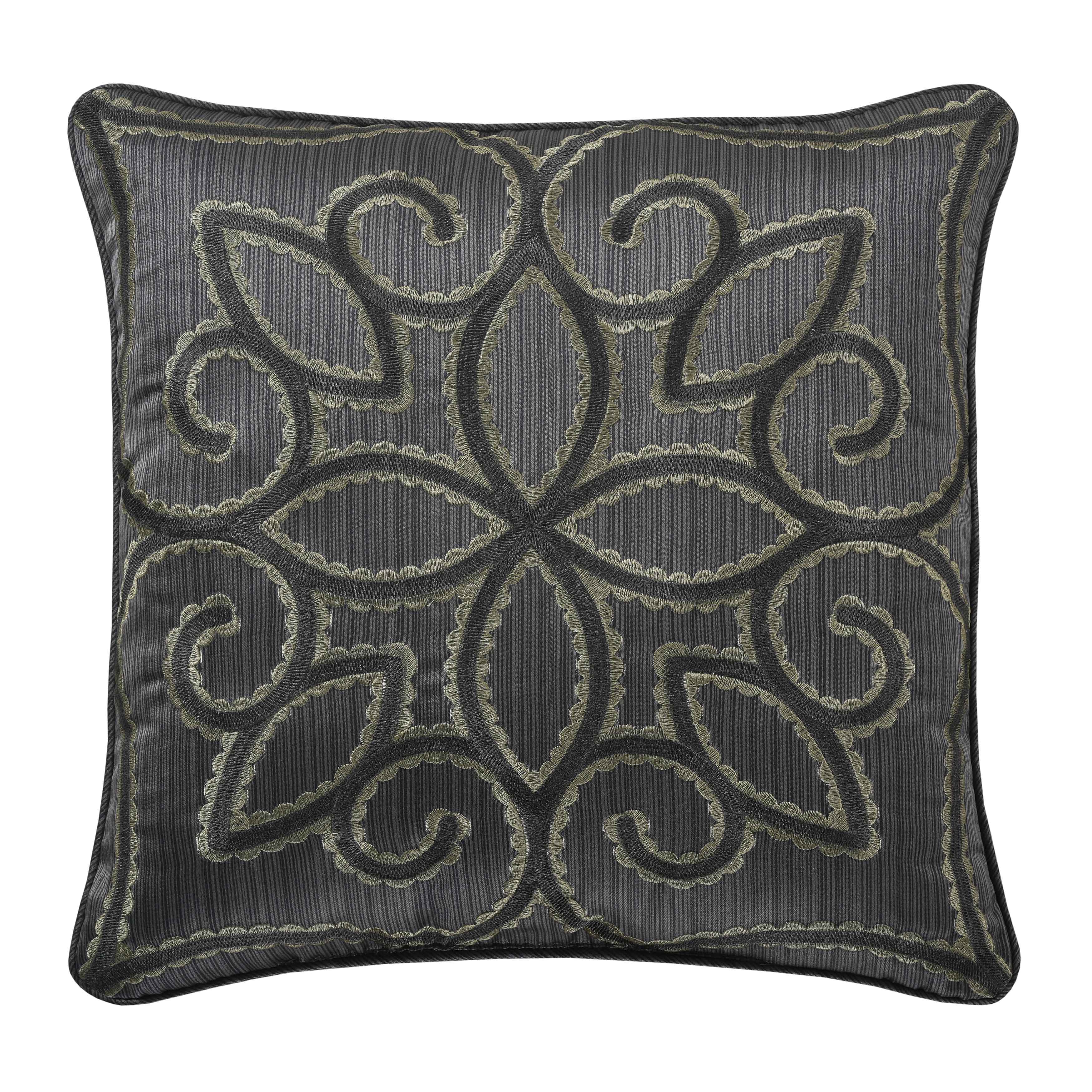 J Queen Deco Charcoal Square Decorative Throw Pillow 18" x 18" Throw Pillows By J. Queen New York
