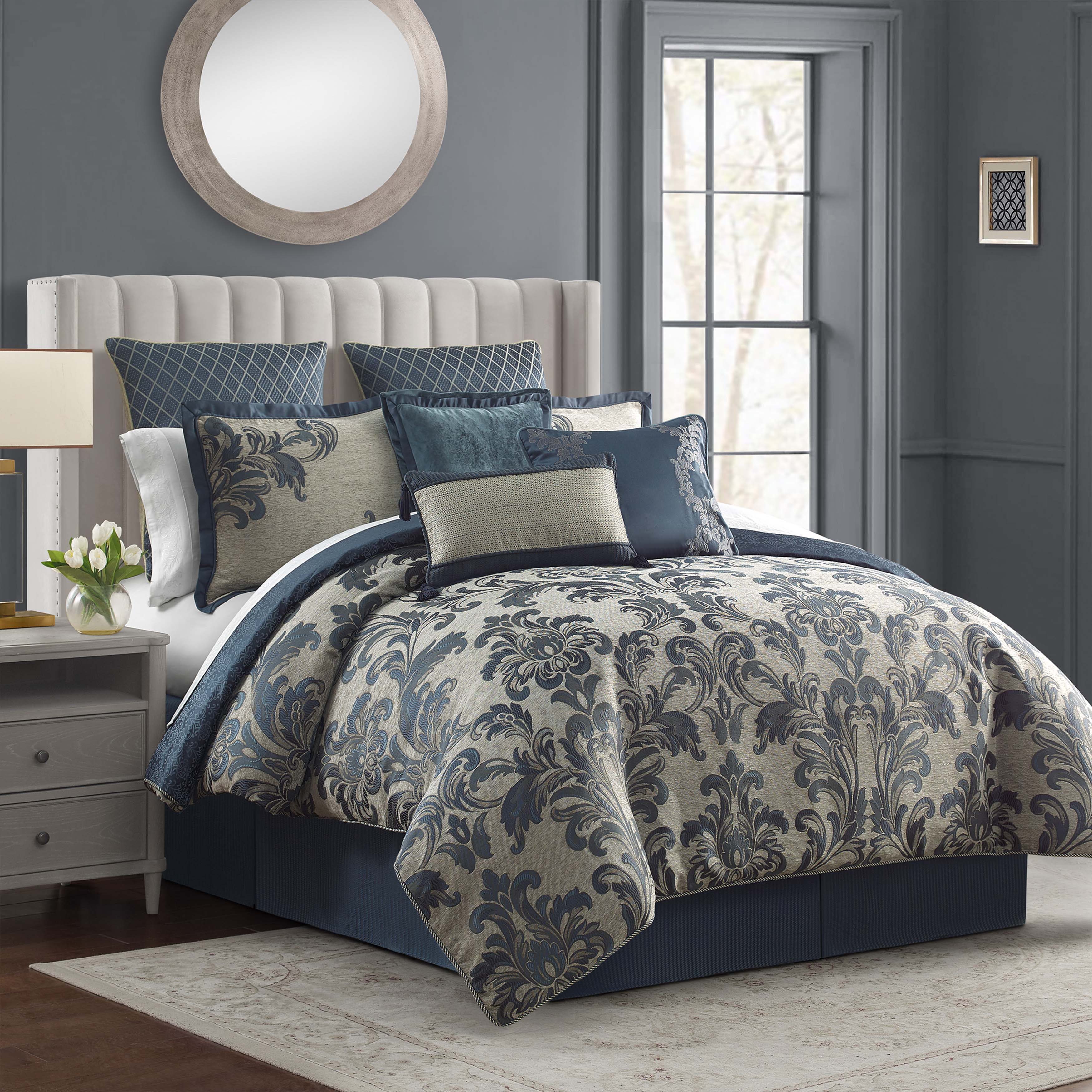 Waterford Everett Teal 6 Piece Comforter Set in King- Final Sale Comforter Sets By US Office - Latest-bedding