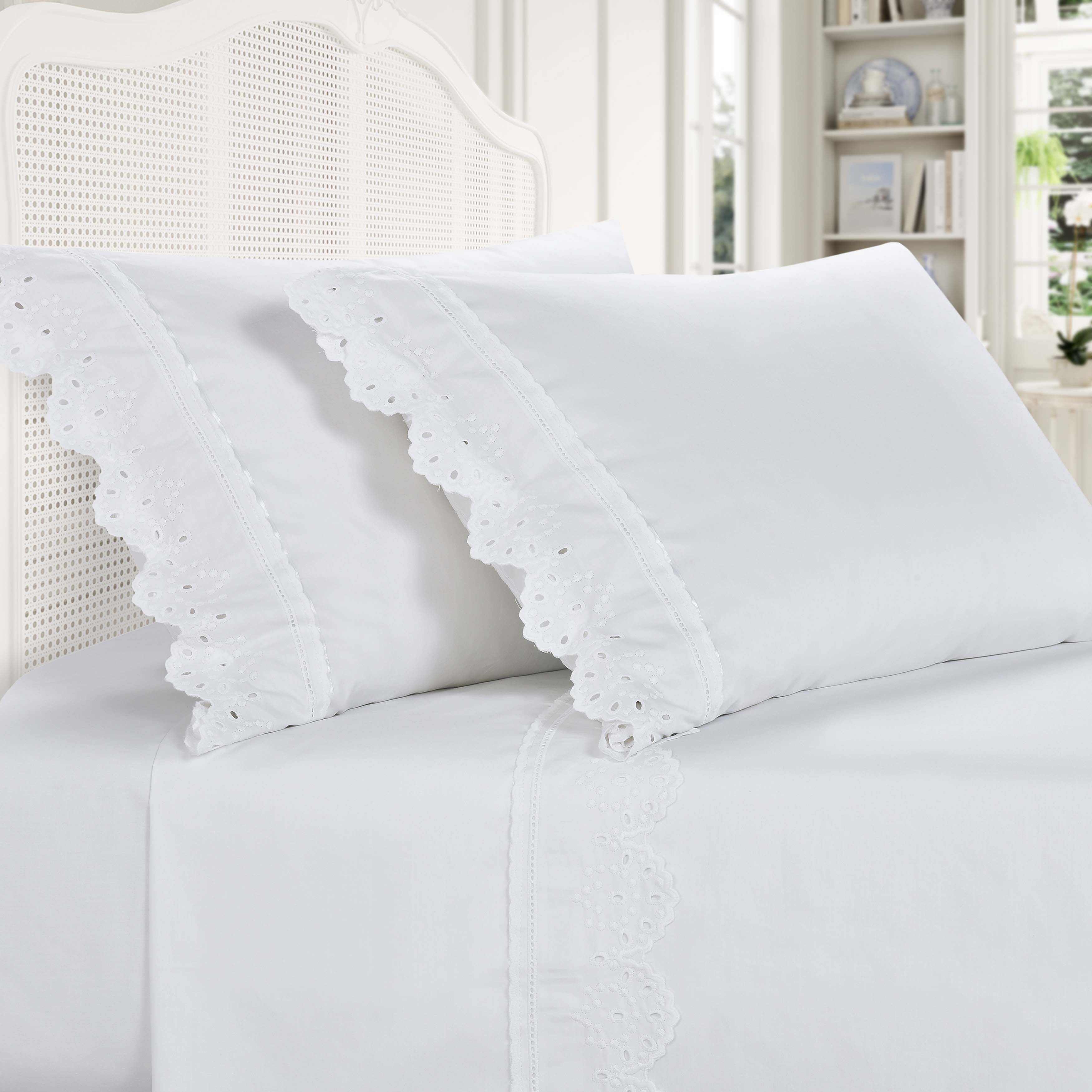 Eyelet White 4 Piece Sheet Set Sheet Set By J. Queen New York