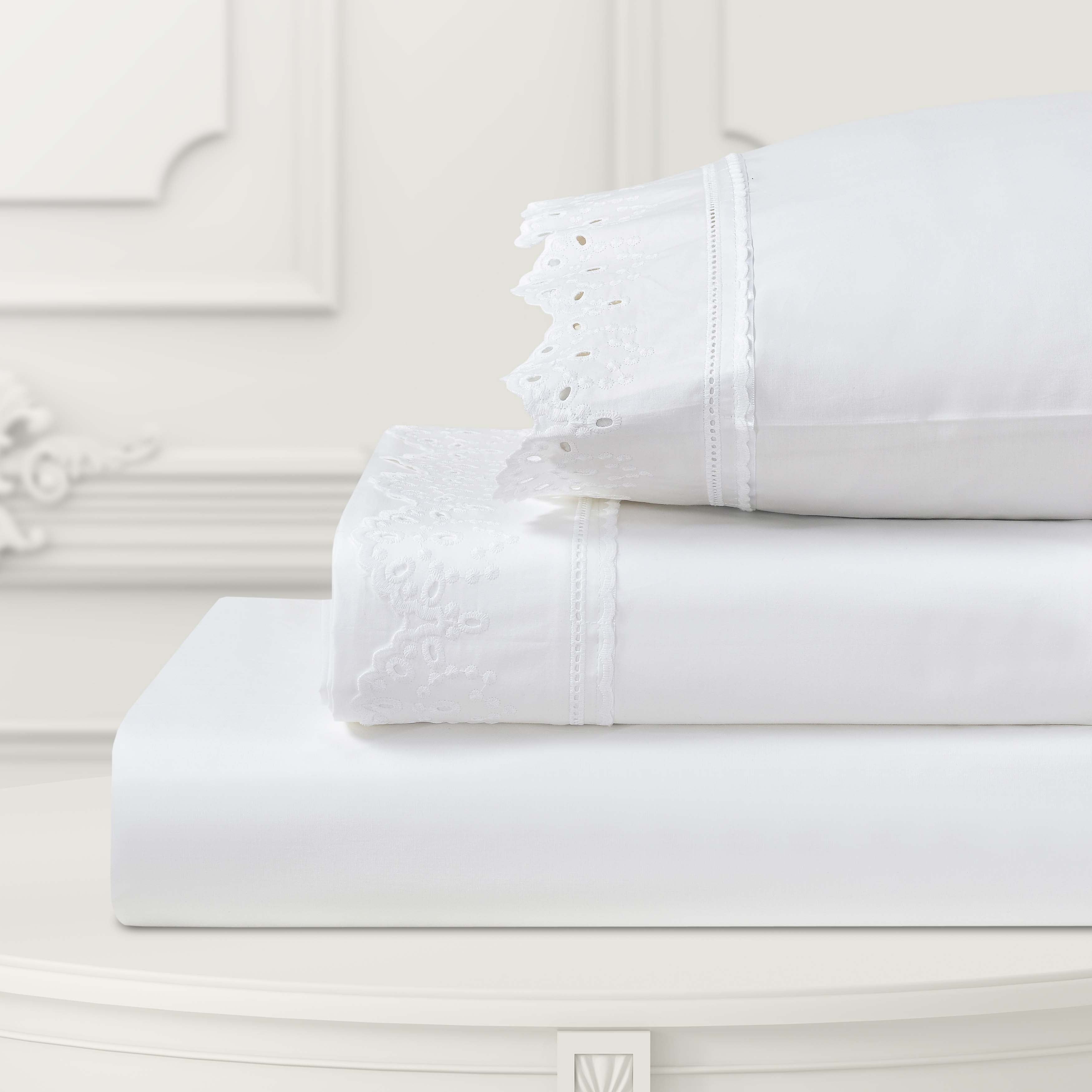 Eyelet White 4 Piece Sheet Set Sheet Set By J. Queen New York
