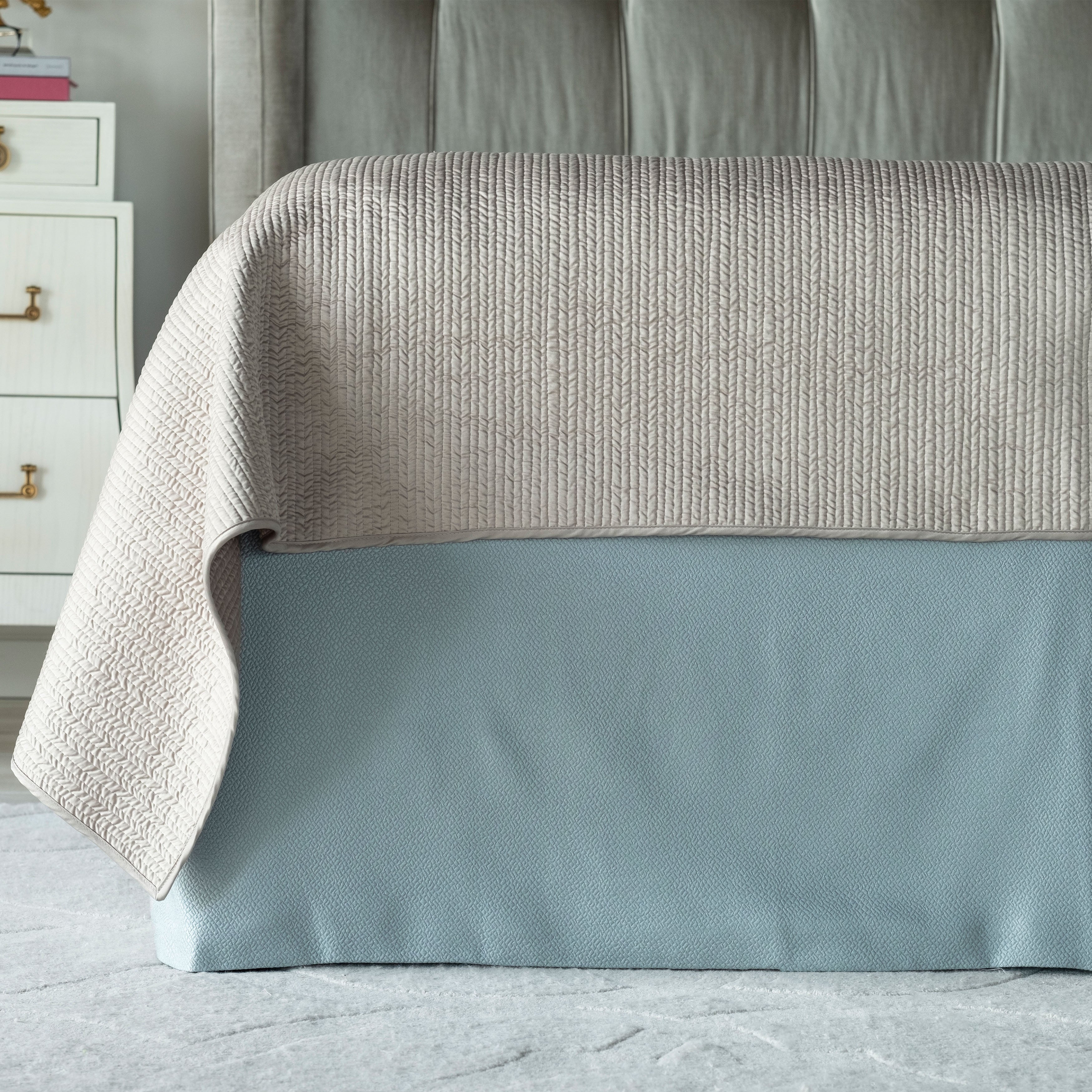 Gia Blue Cotton & Silk 3-Panel Bedskirt Bedskirt By Lili Alessandra