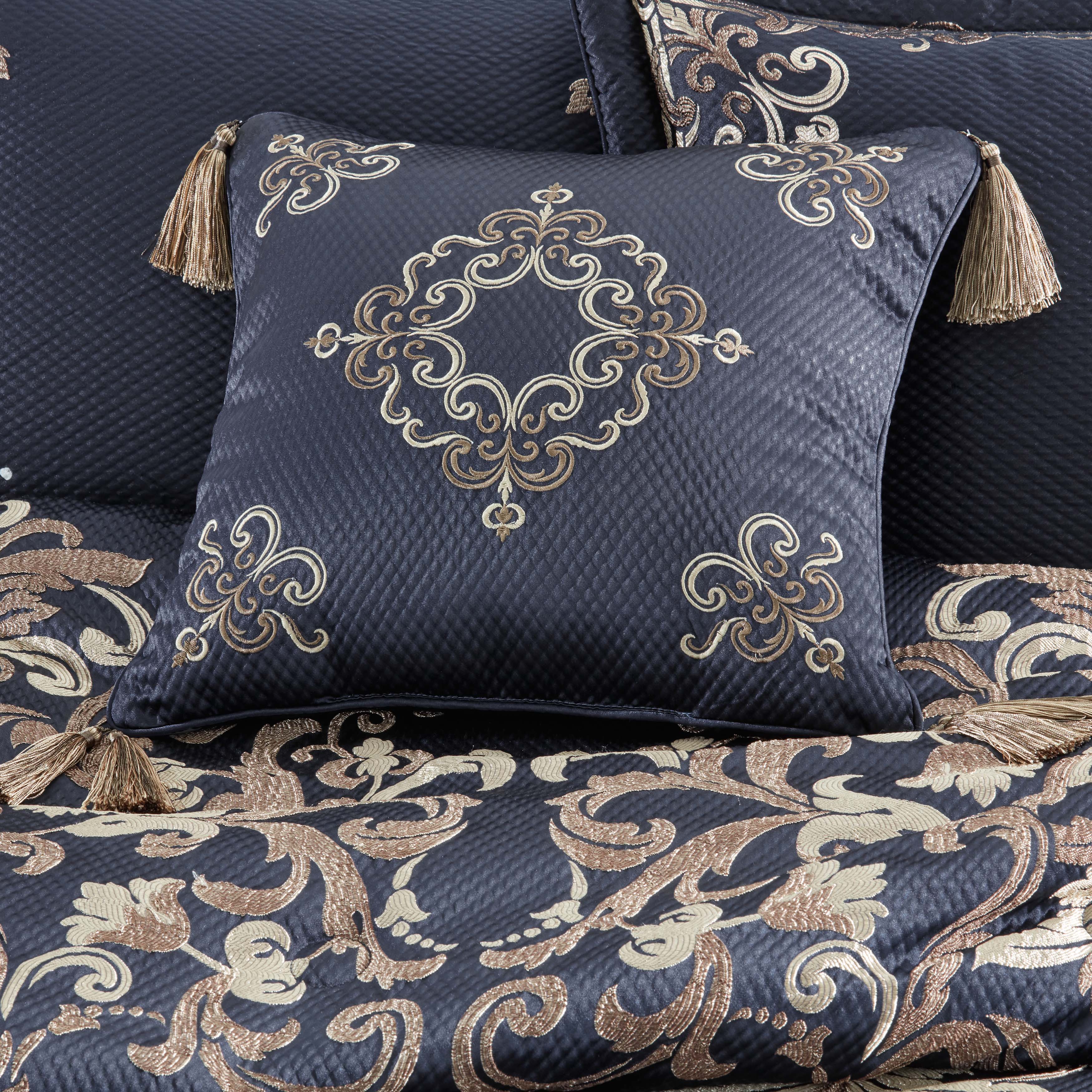 Giardino Blue Embellished Square Decorative Throw Pillow 18" x 18" By J Queen- Throw Pillows By J. Queen New York