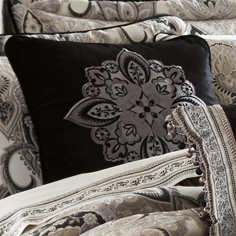 Guiliana Silver/Black Square Embellished Decorative Throw Pillow By J Queen Throw Pillows By J. Queen New York