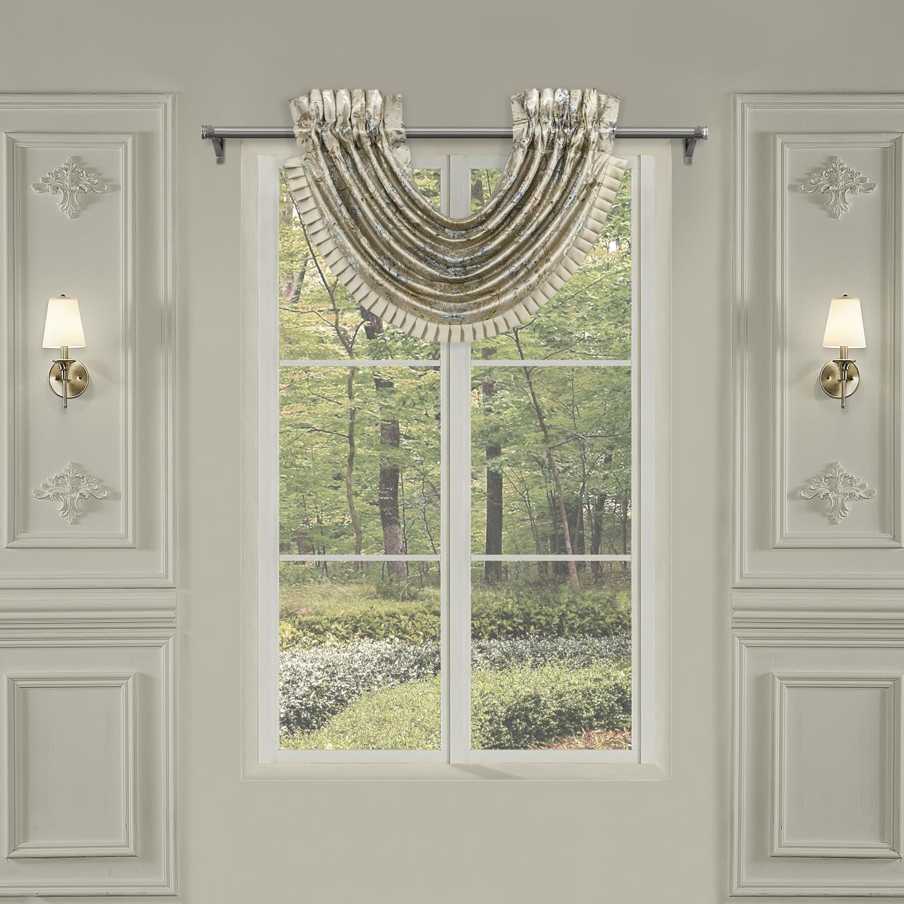 Jacqueline Teal Waterfall Window Valance By J Queen Window Valances By J. Queen New York