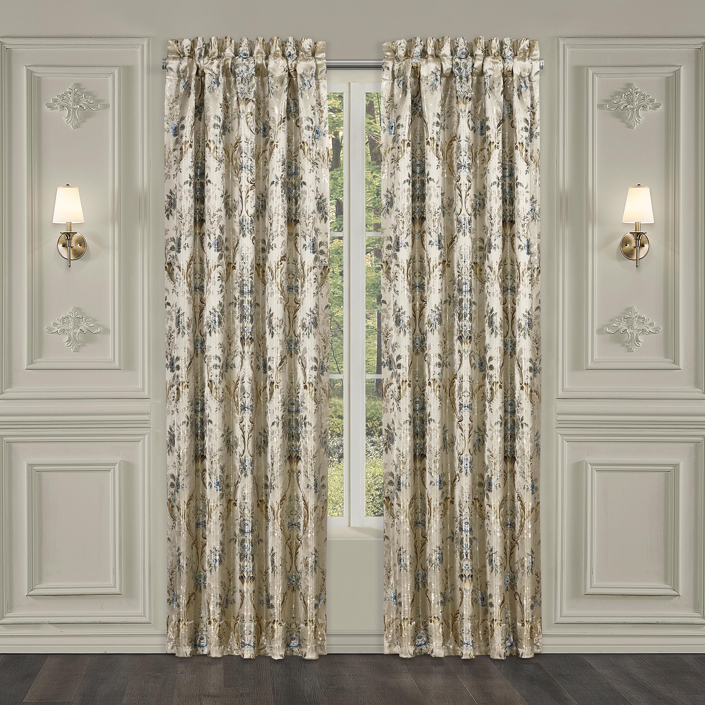 Jacqueline Teal Window Panel Pair (Set of 2) Window Panels By J. Queen New York