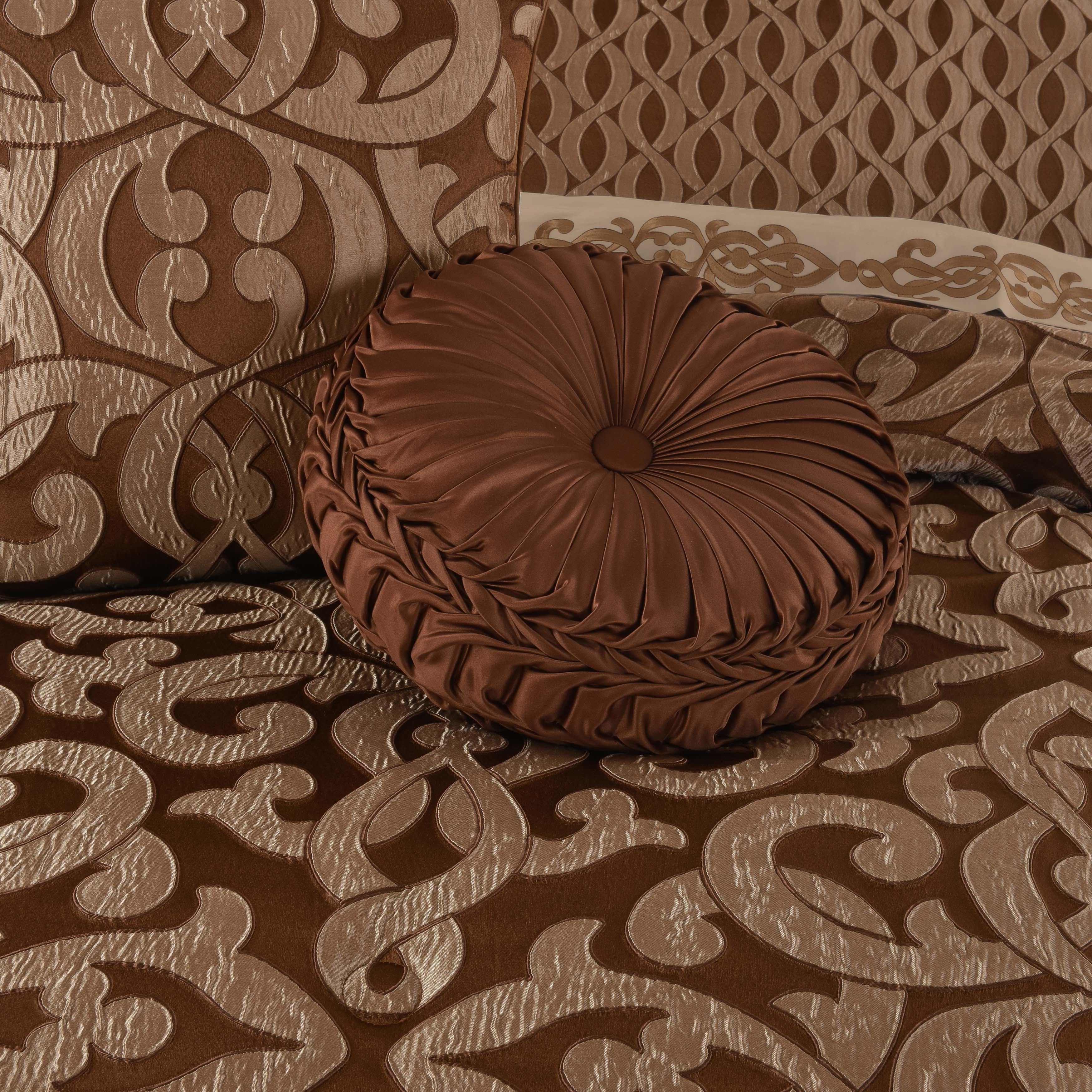 LaBoheme Copper Tufted Round Decorative Throw Pillow 15" x 15" Throw Pillows By J. Queen New York