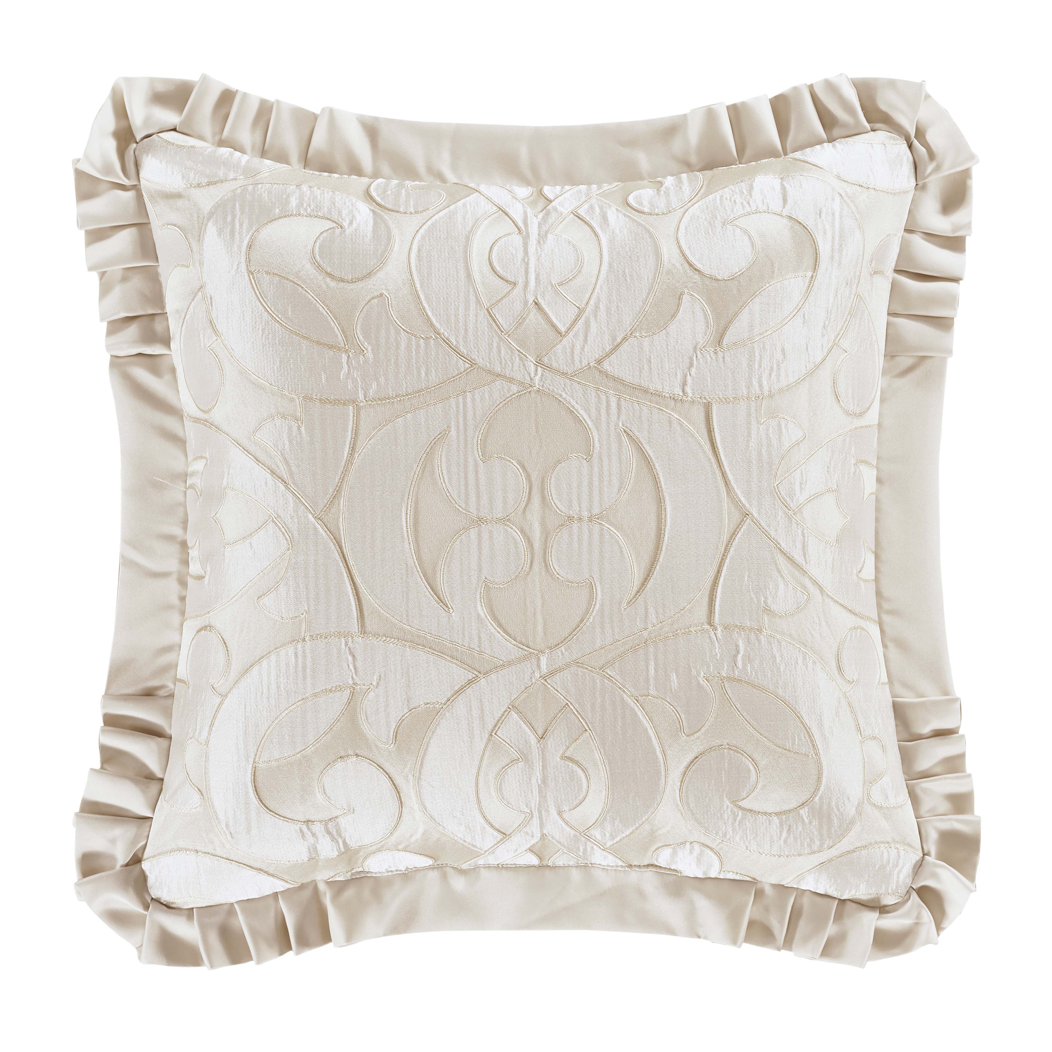 LaBoheme Ivory Embellished Square Decorative Throw Pillow 20" x 20" By J Queen Throw Pillows By J. Queen New York