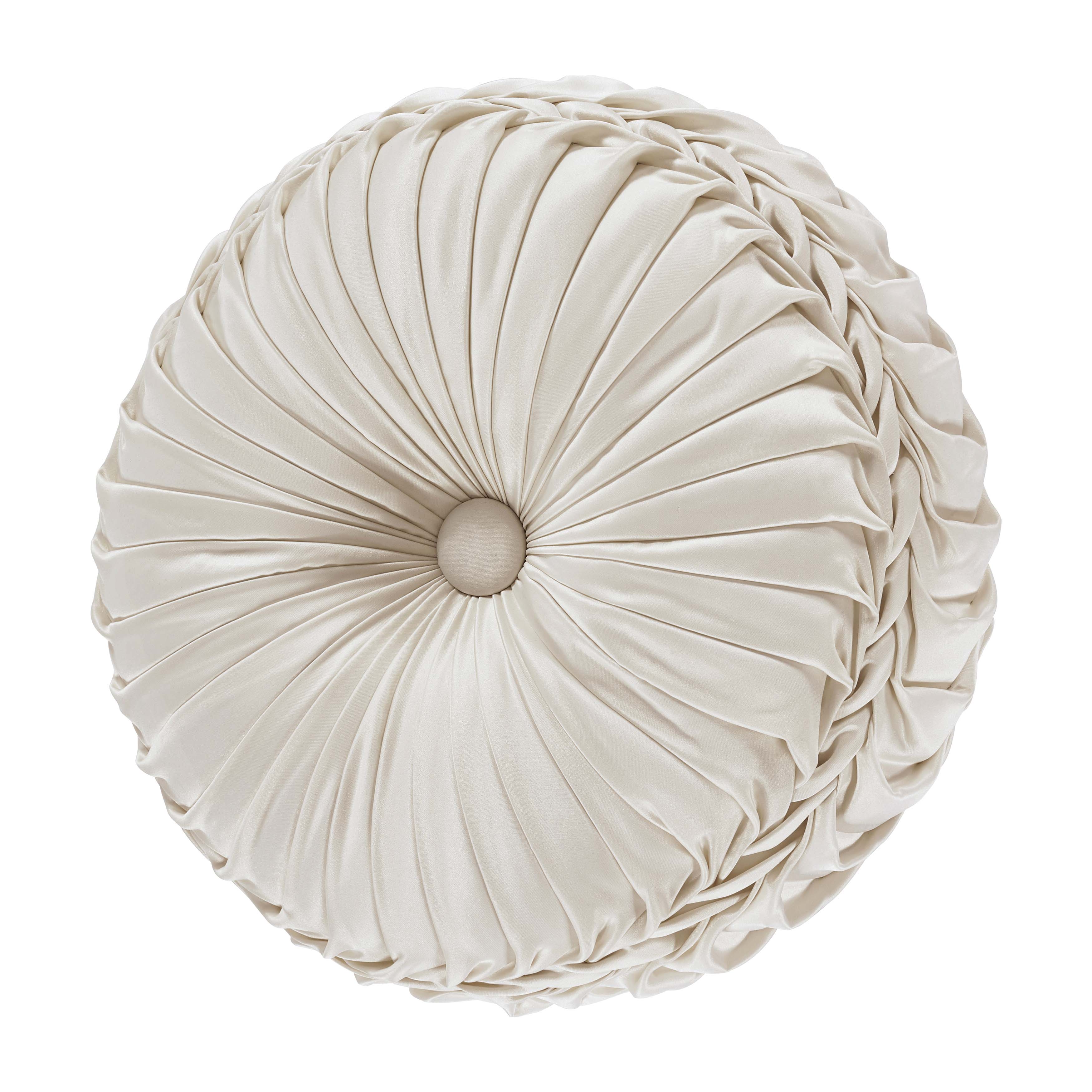 LaBoheme Ivory Tufted Round Decorative Throw Pillow 15" x 15" By J Queen Throw Pillows By J. Queen New York