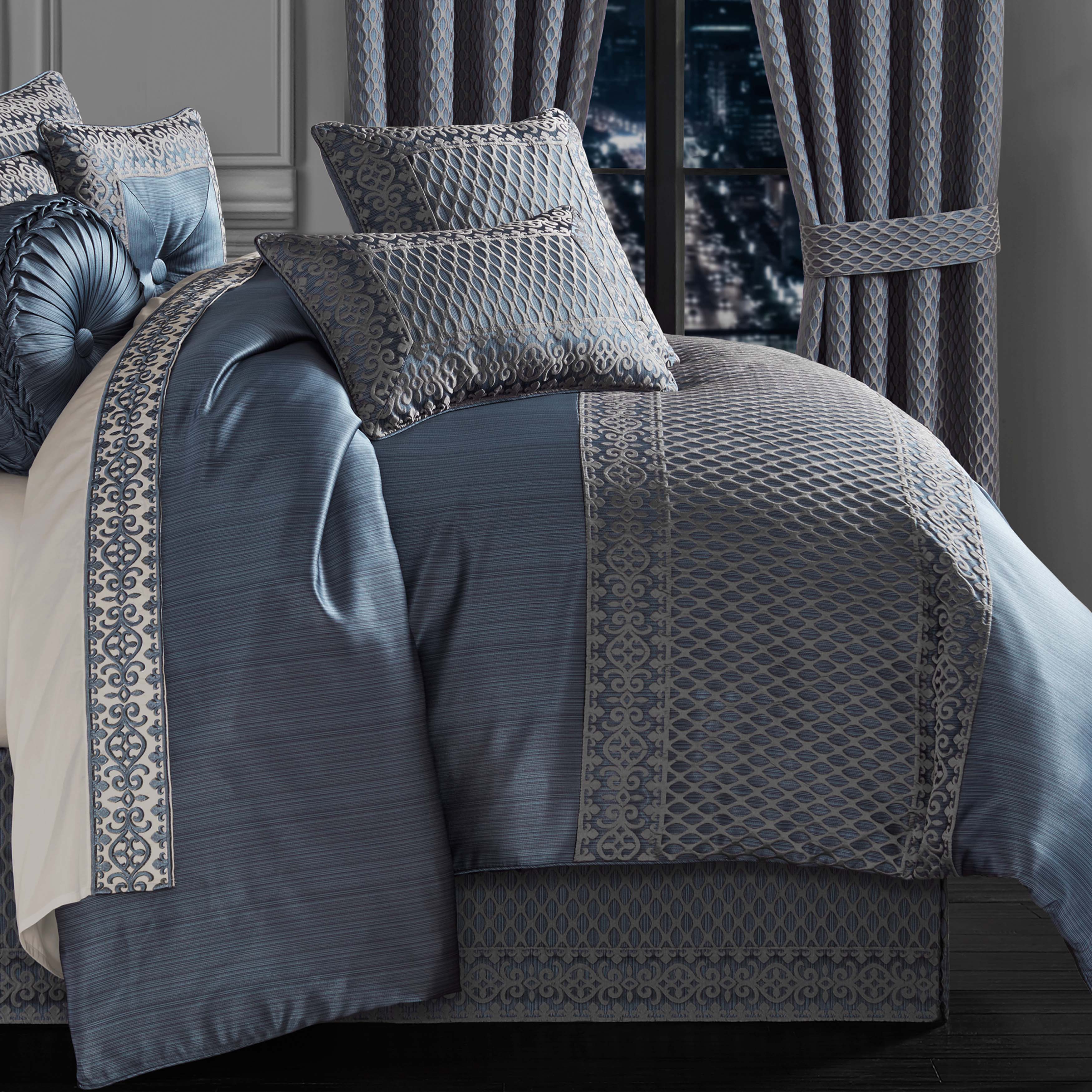 Leah Blue 4-Piece Comforter Set Comforter Sets By J. Queen New York