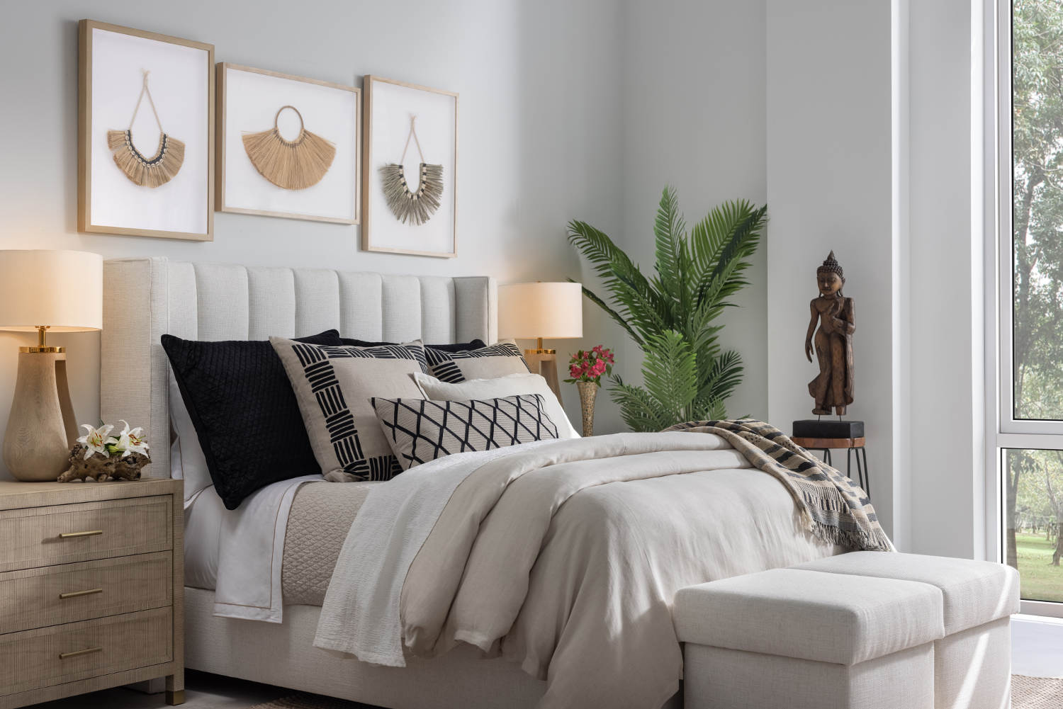 Rain Natural Duvet Cover with Black Pillows Duvet Covers By Lili Alessandra