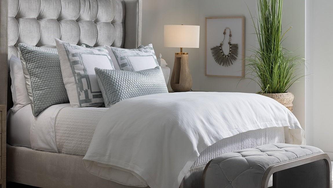 Capri White Rain Duvet Cover with Aquamarine Pillows Duvet Covers By Lili Alessandra