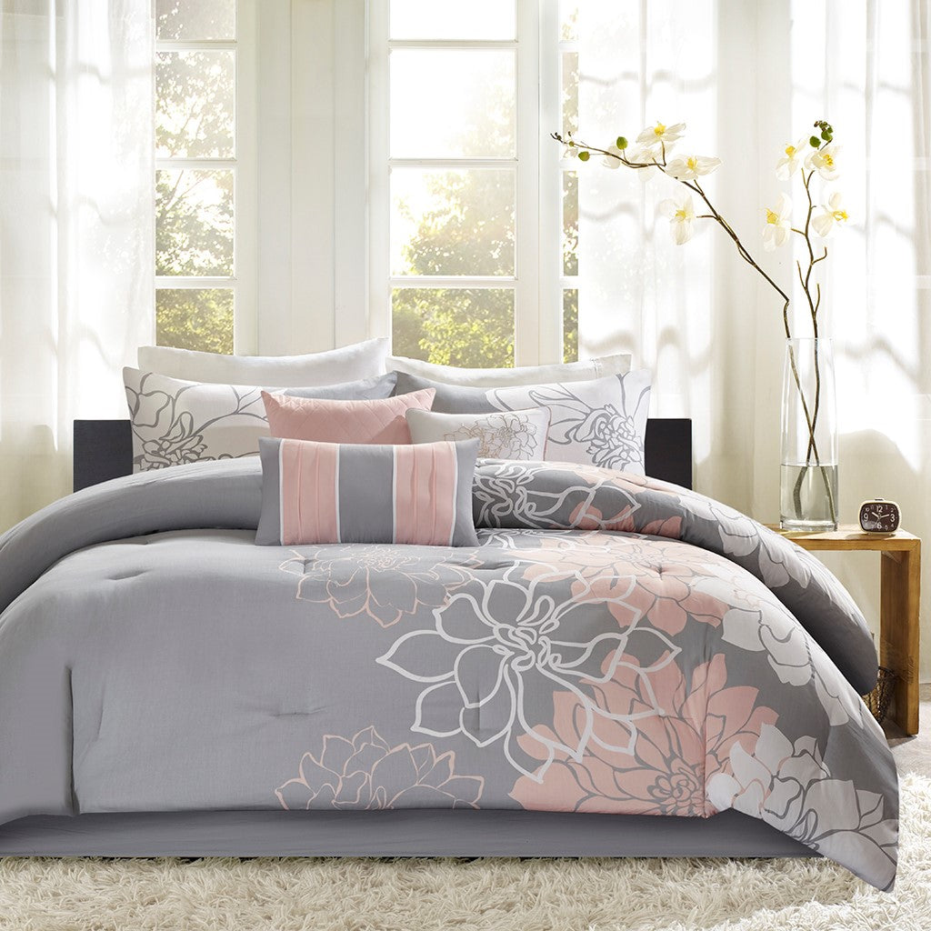 Lila Grey/Blush 7-Piece Comforter Set Comforter Sets By JLA HOME/Olliix (E & E Co., Ltd)