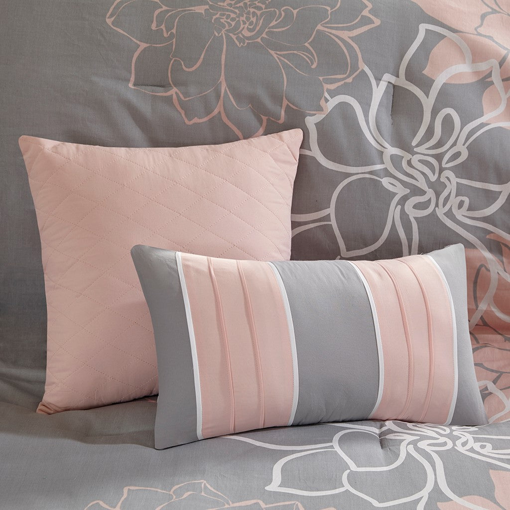 Lila Grey/Blush 7-Piece Comforter Set Comforter Sets By JLA HOME/Olliix (E & E Co., Ltd)