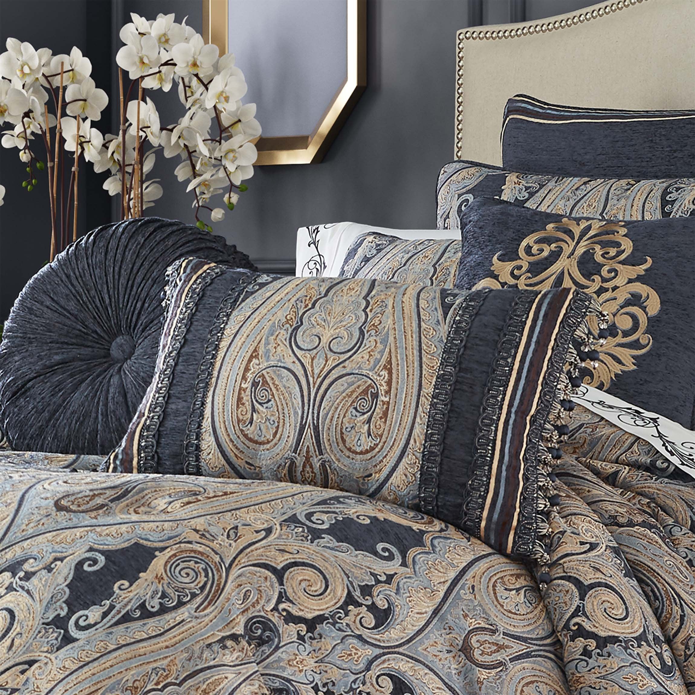 Luciana Indigo Boudoir Decorative Throw Pillow 23" x 15" By J Queen Throw Pillows By J. Queen New York