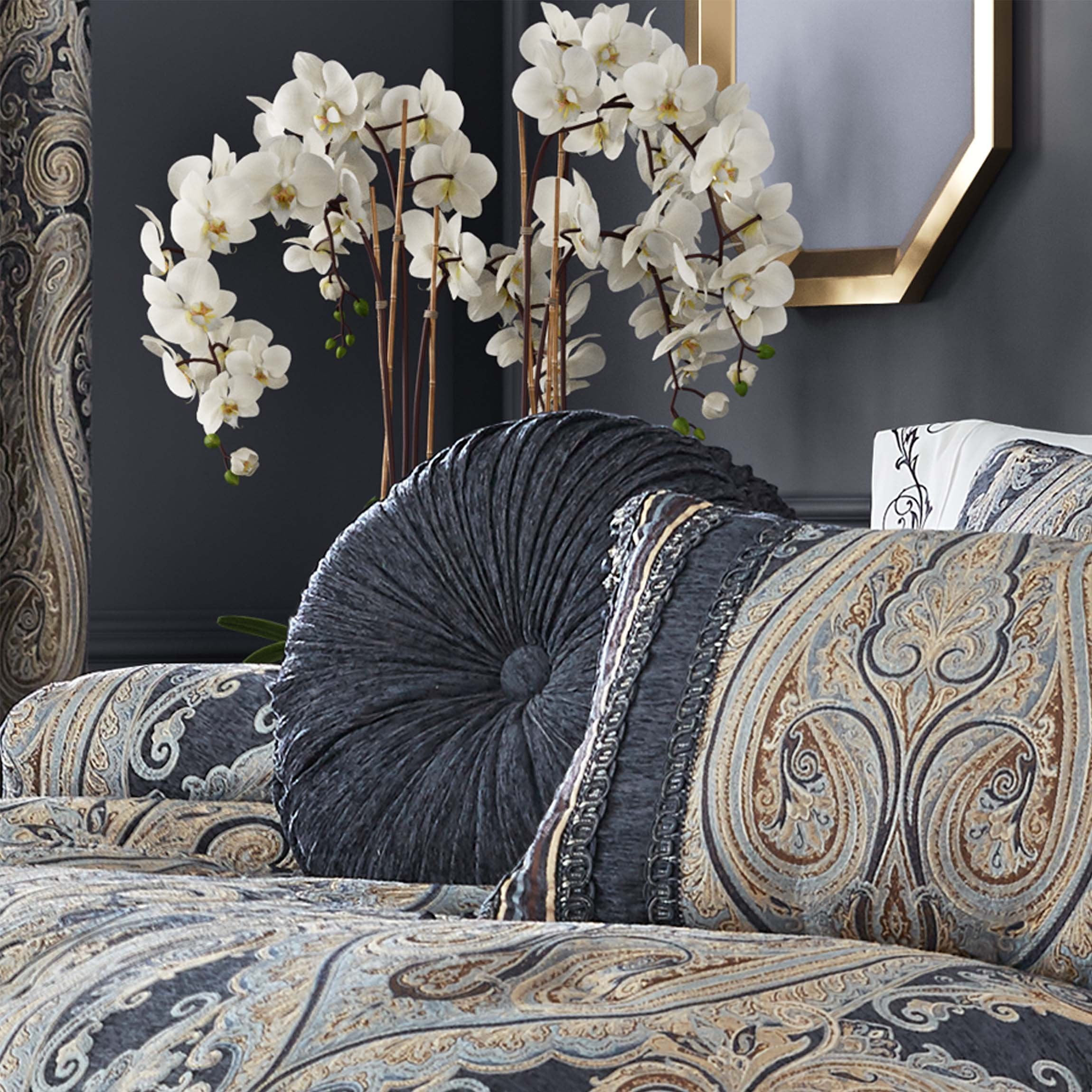 Luciana Indigo Round Decorative Throw Pillow 15" X 15" By J Queen Throw Pillows By J. Queen New York