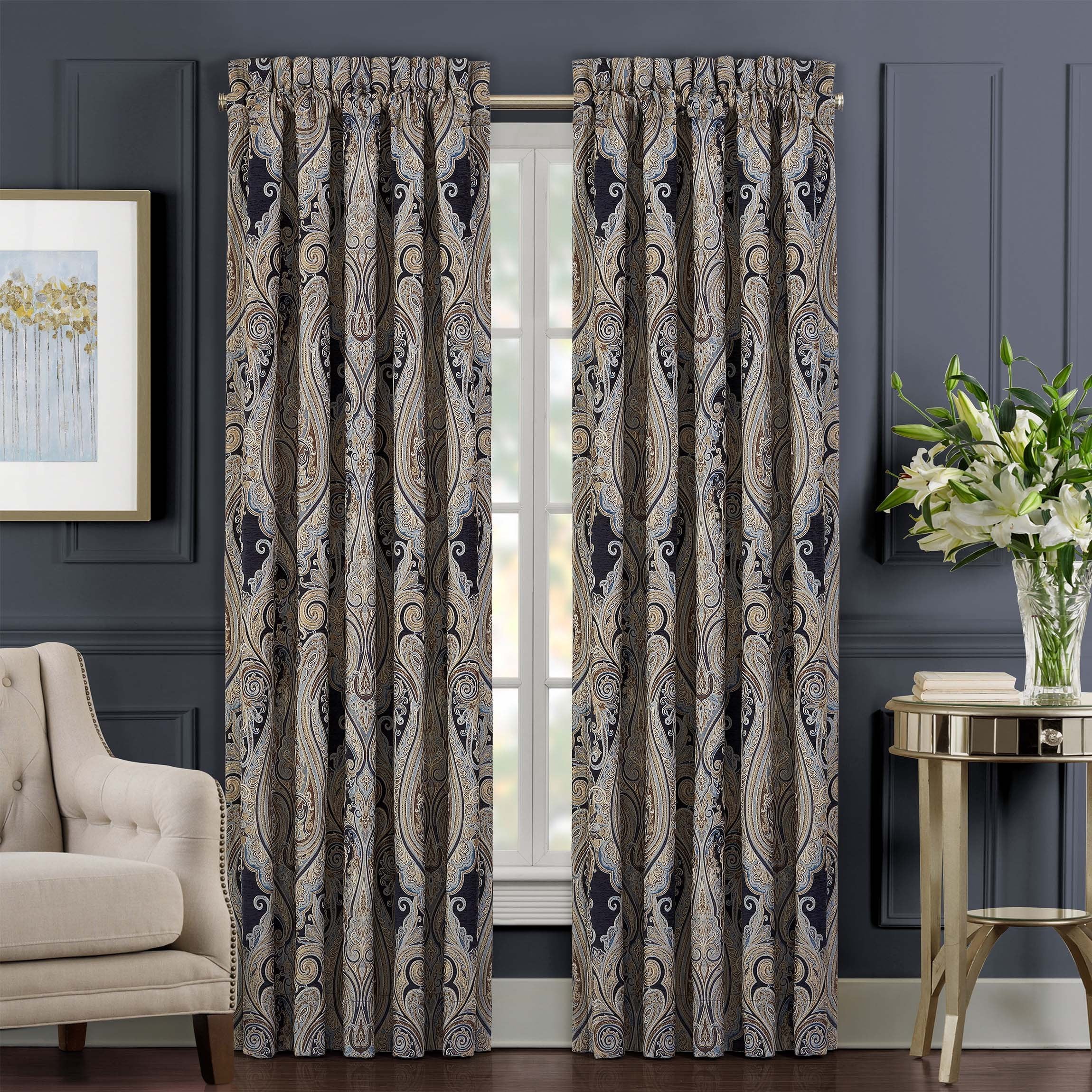 Luciana Indigo Window Panel Pair (Set of 2) Window Panels By J. Queen New York