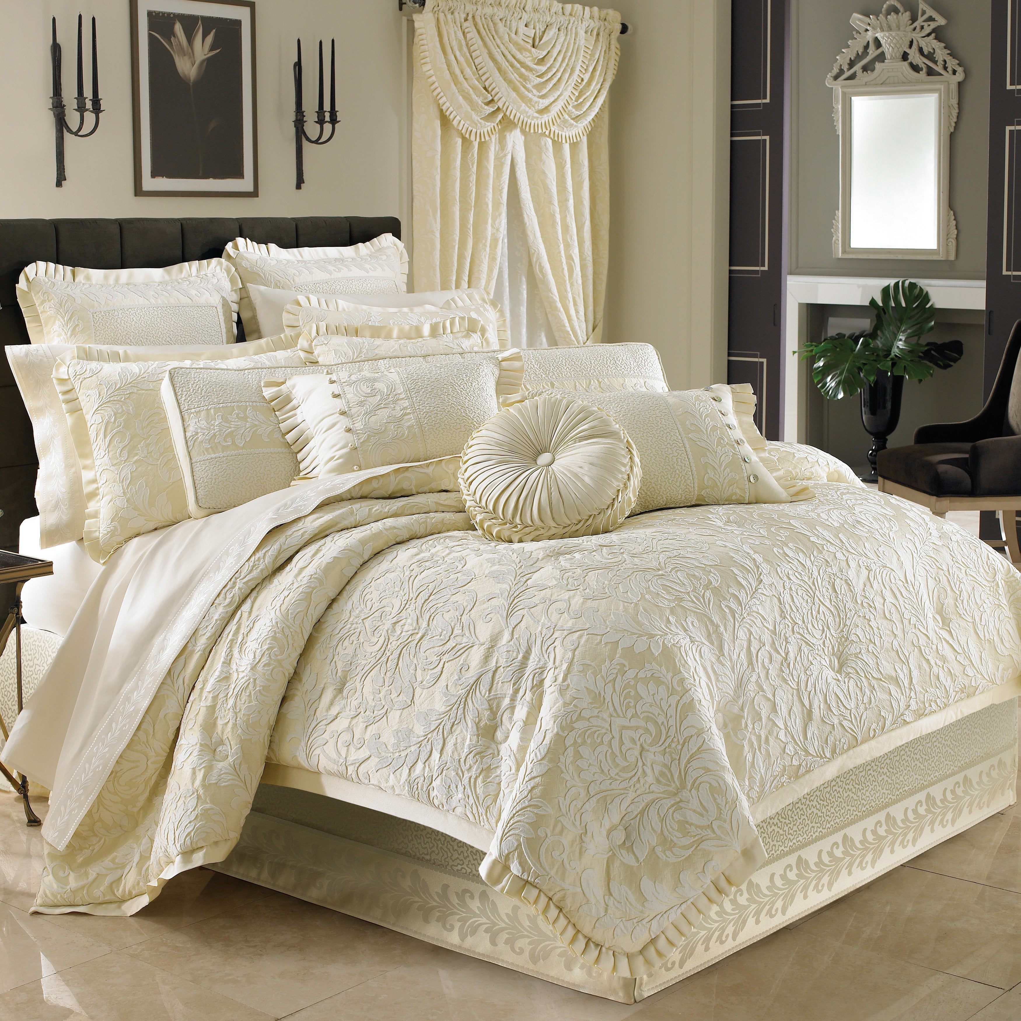 J Queen Marquis Ivory 4-Piece Comforter Set in King- Final Sale Comforter Sets By US Office - Latest-bedding