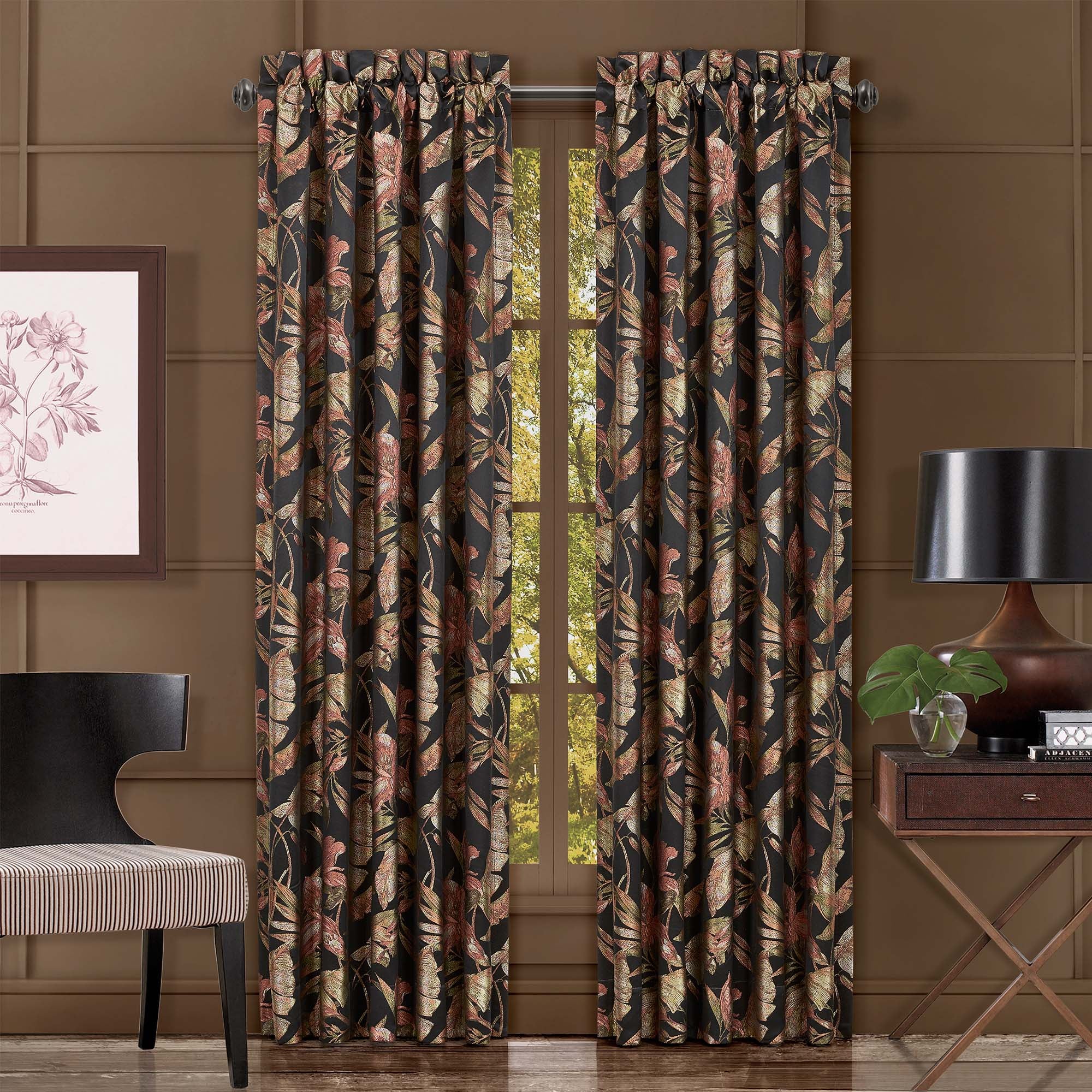 J Queen Martinique Black Window Panel Pair (Set of 2) -Final Sale Window Panels By US Office - Latest-bedding