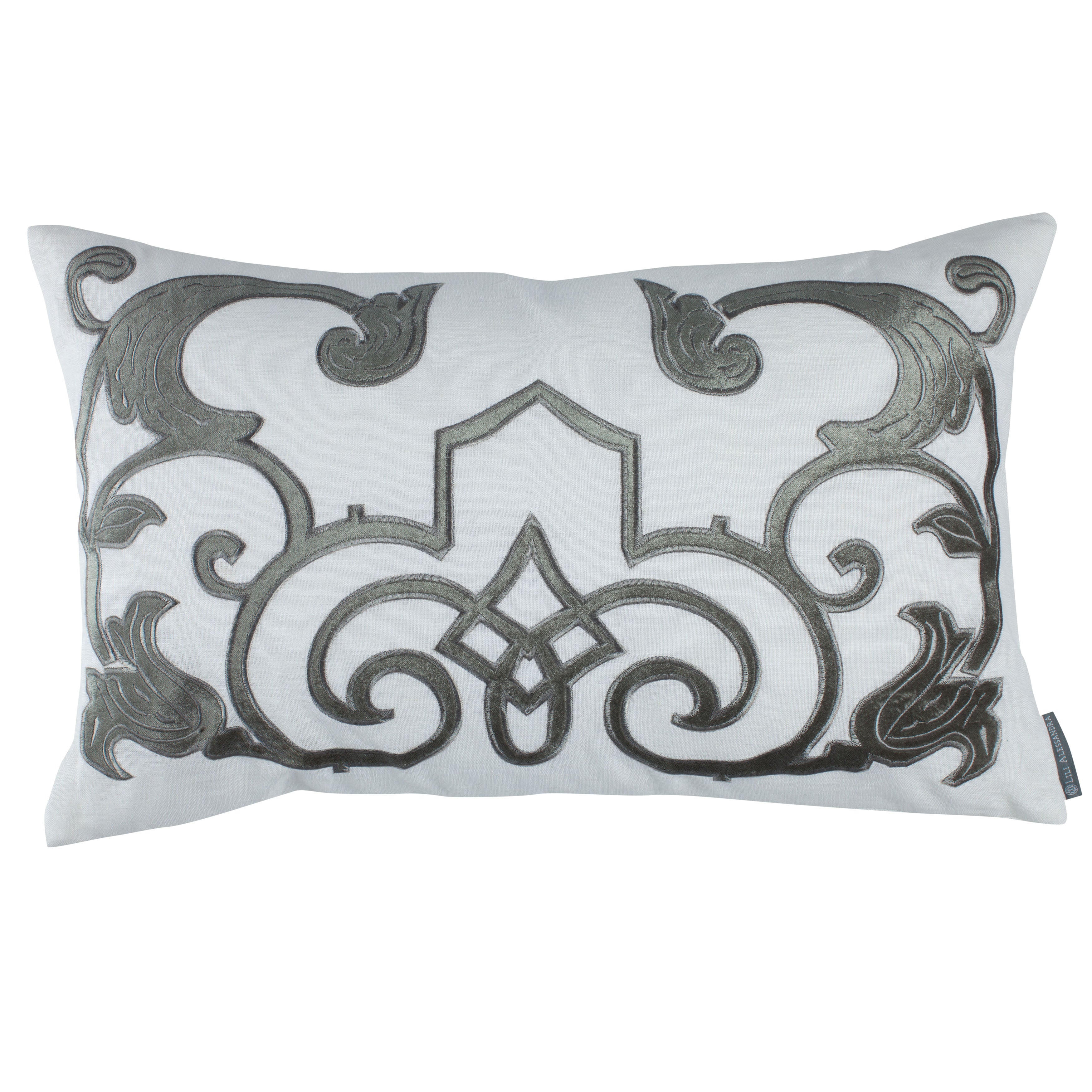 Mozart White Lienen Silver Velvet Small Rectangle Pillow Throw Pillows By Lili Alessandra