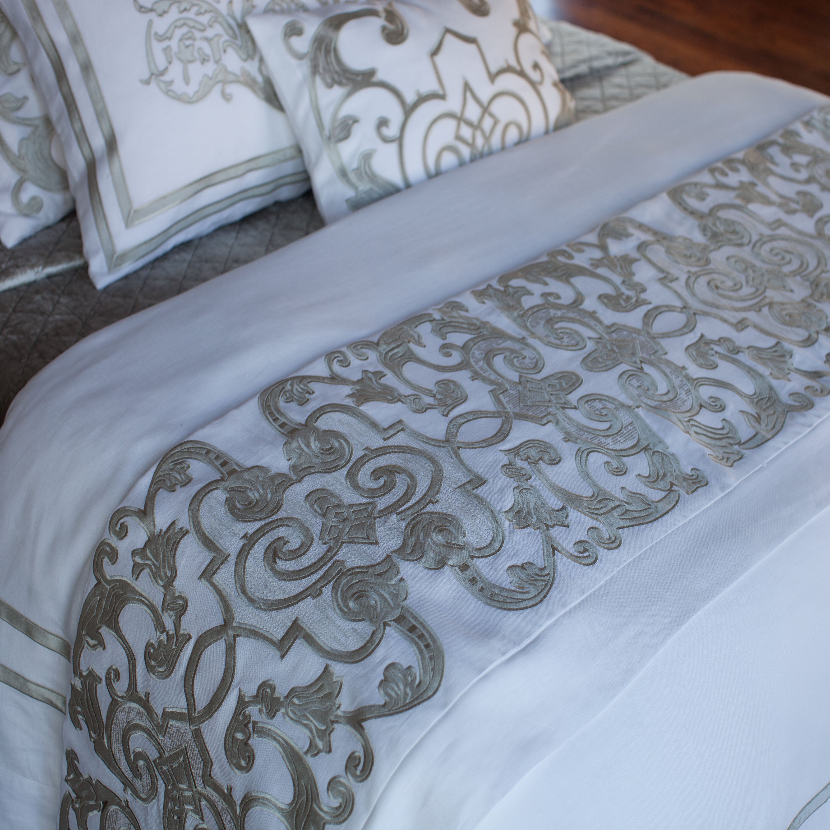 Mozart White Linen Ice Silver Velvet Throw Throws By Lili Alessandra