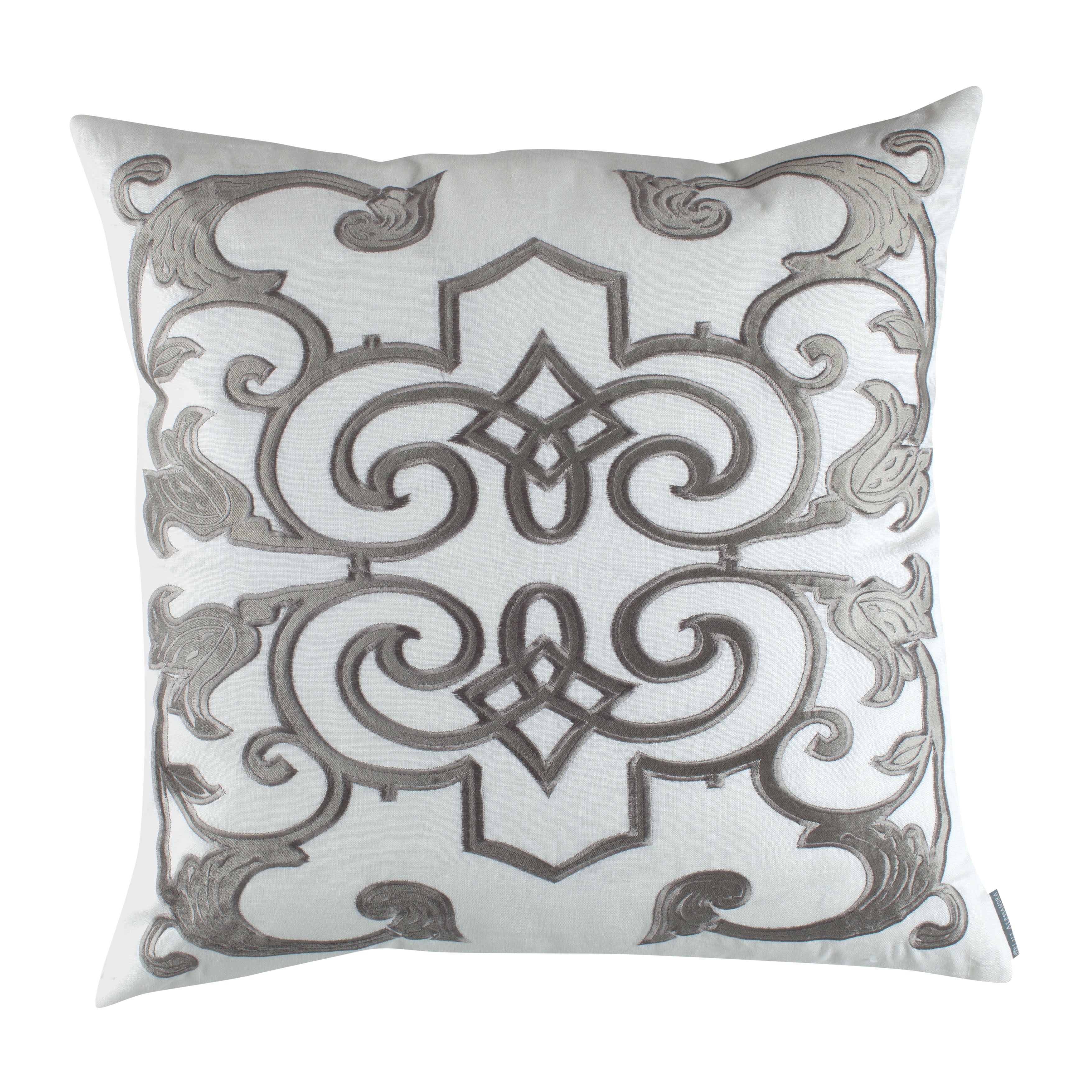 Mozart White Linen Silver Velvet Square Pillow Throw Pillows By Lili Alessandra